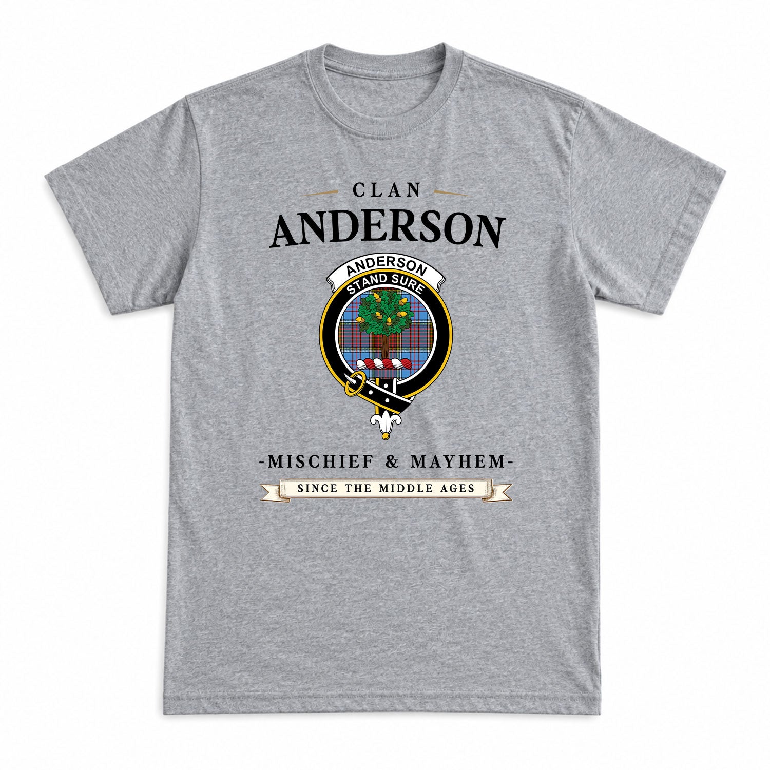 Anderson Modern Tartan Crest Mischief and Mayhem T-shirt