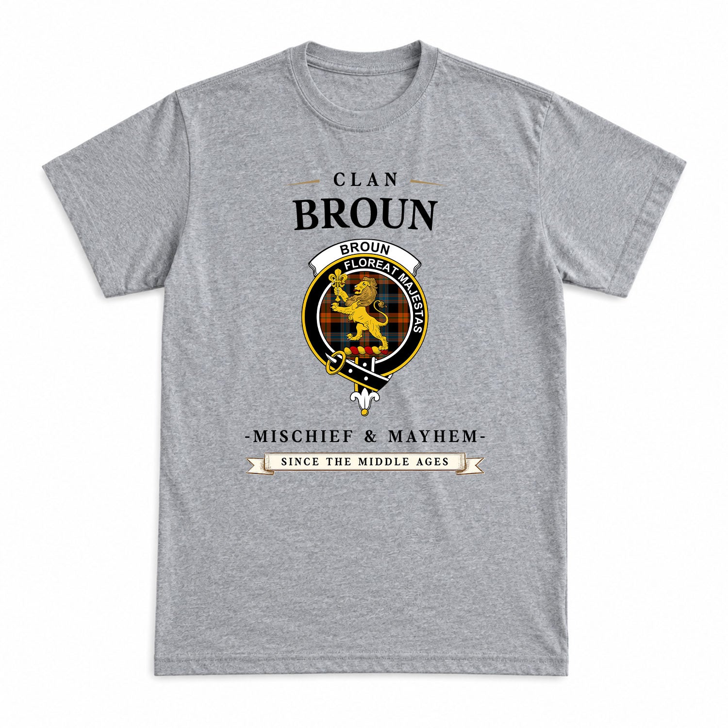 Broun Ancient Tartan Crest Mischief and Mayhem T-shirt
