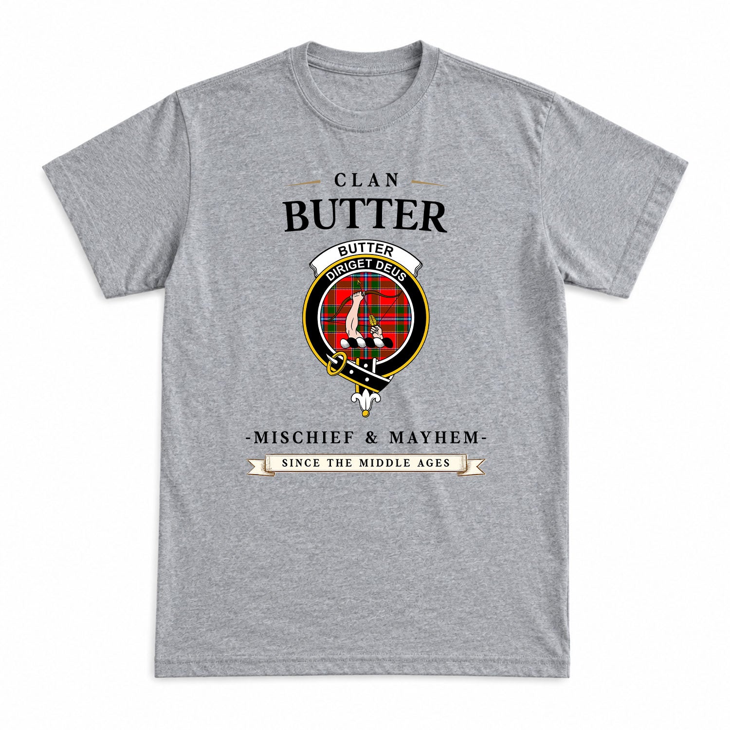 Butter Tartan Crest Mischief and Mayhem T-shirt