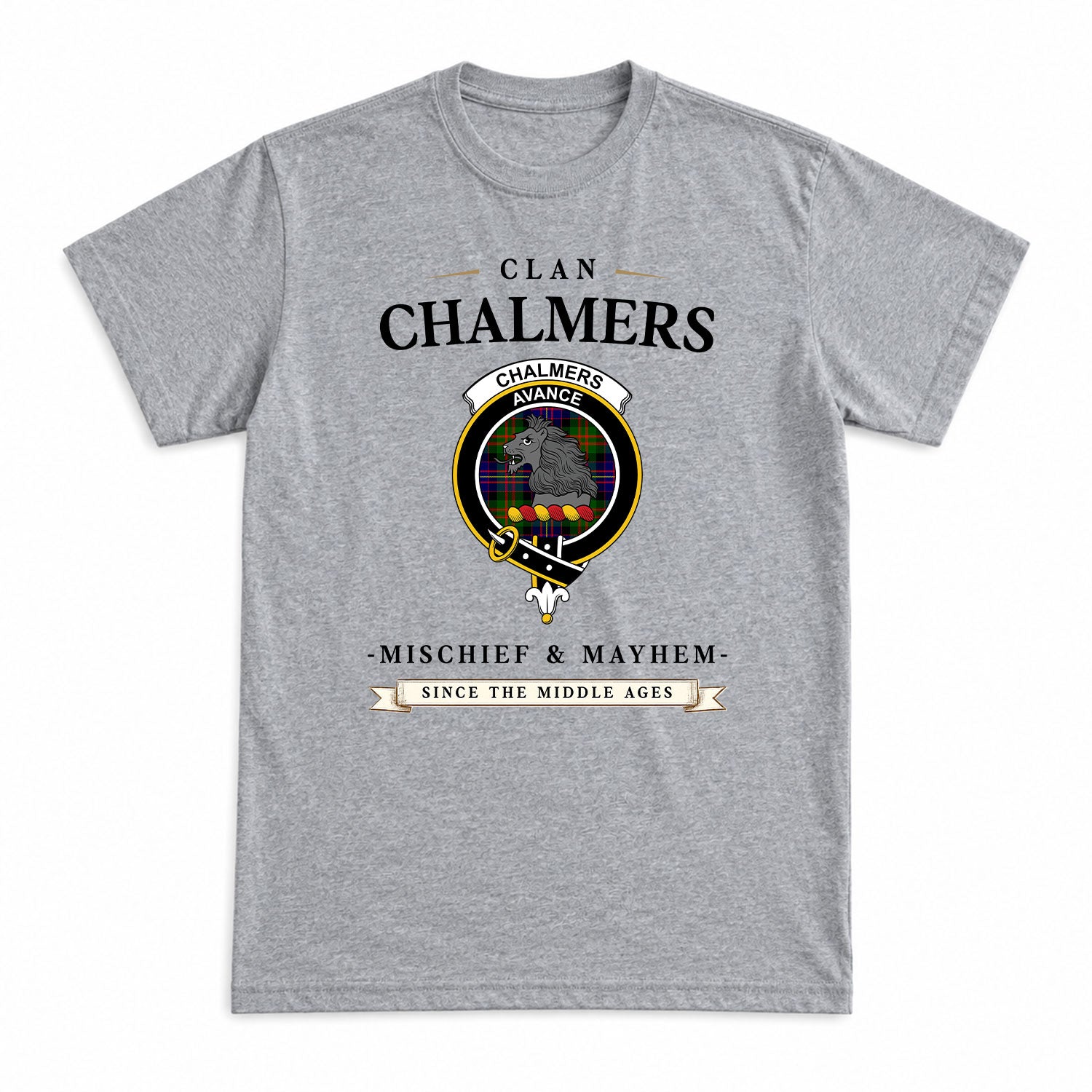 Chalmers Tartan Crest Mischief and Mayhem T-shirt