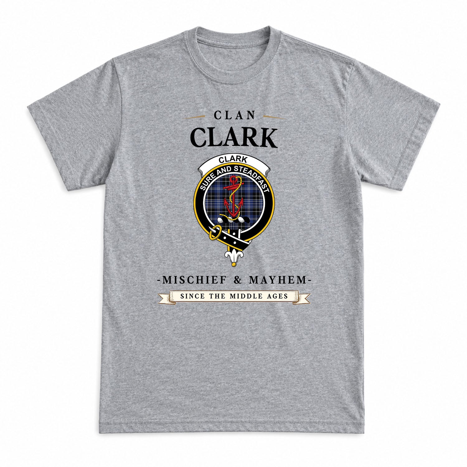 Clark Modern Tartan Crest Mischief and Mayhem T-shirt
