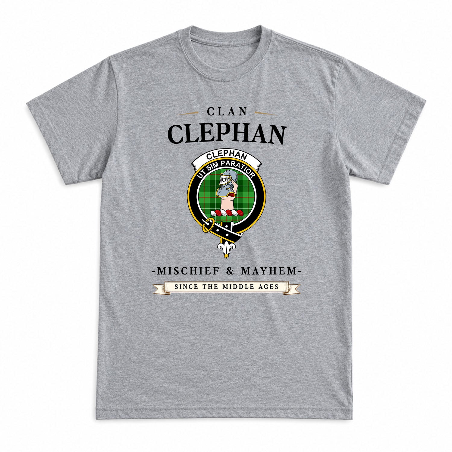 Clephan (or Clephane) Tartan Crest Mischief and Mayhem T-shirt