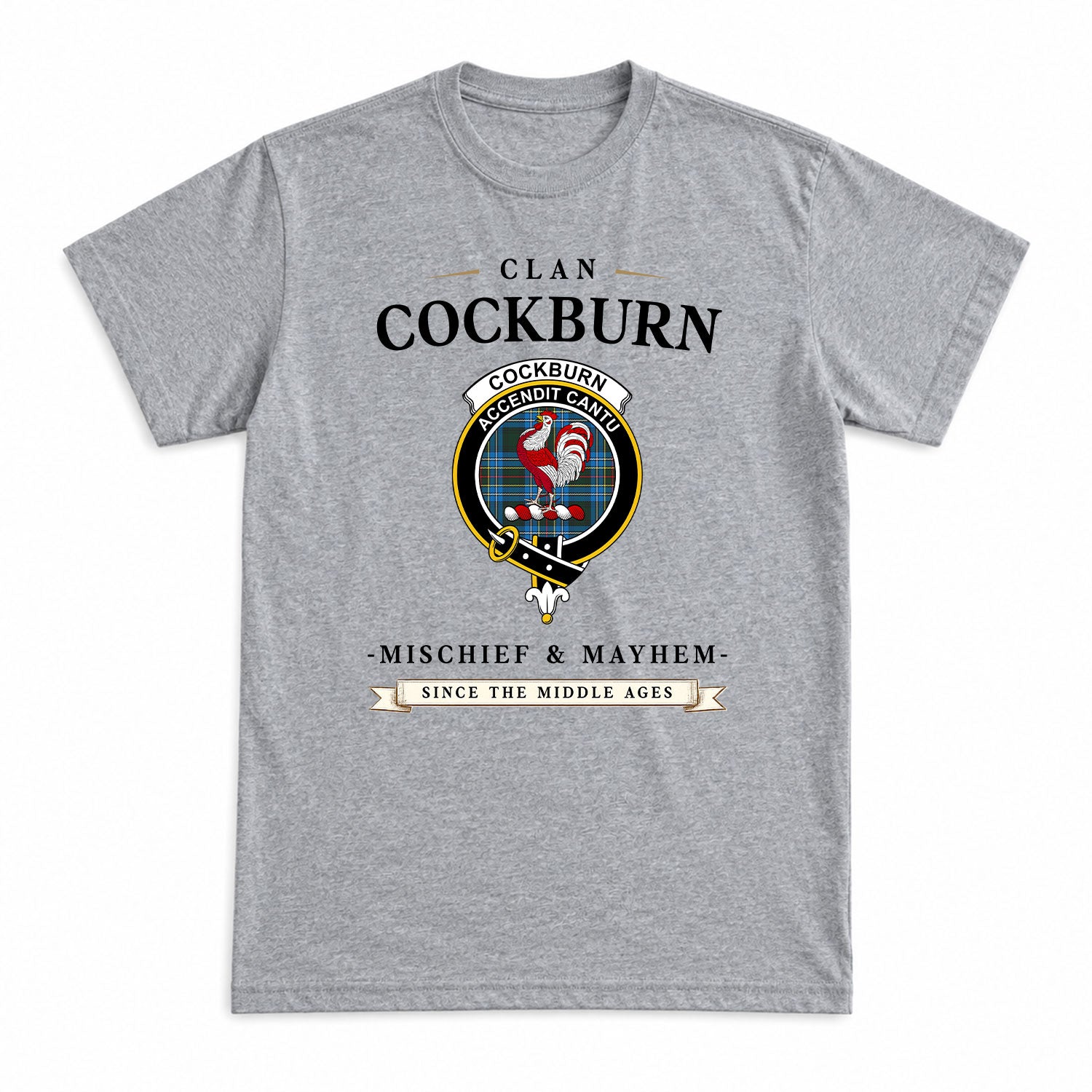 Cockburn Modern Tartan Crest Mischief and Mayhem T-shirt