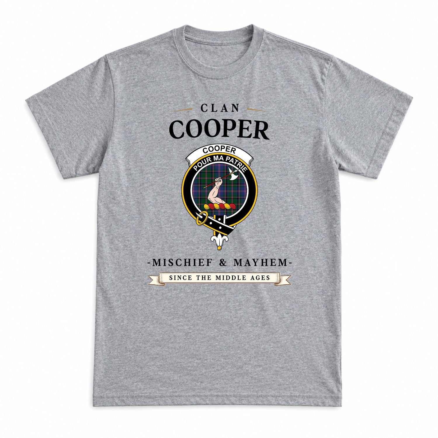 Cooper Tartan Crest Mischief and Mayhem T-shirt