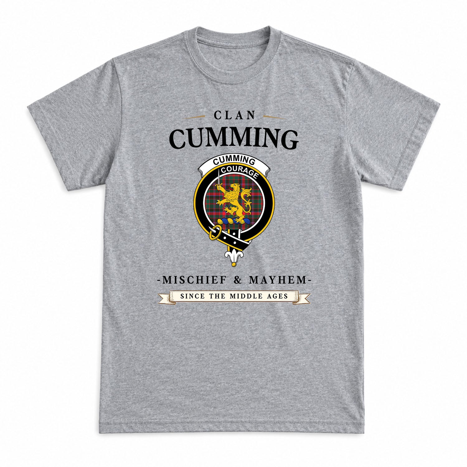 Cumming Hunting Modern Tartan Crest Mischief and Mayhem T-shirt
