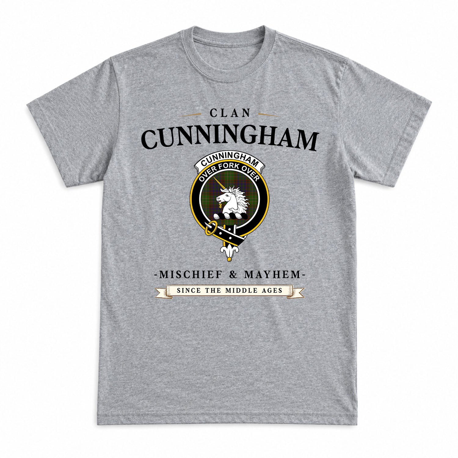 Cunningham Hunting Modern Tartan Crest Mischief and Mayhem T-shirt