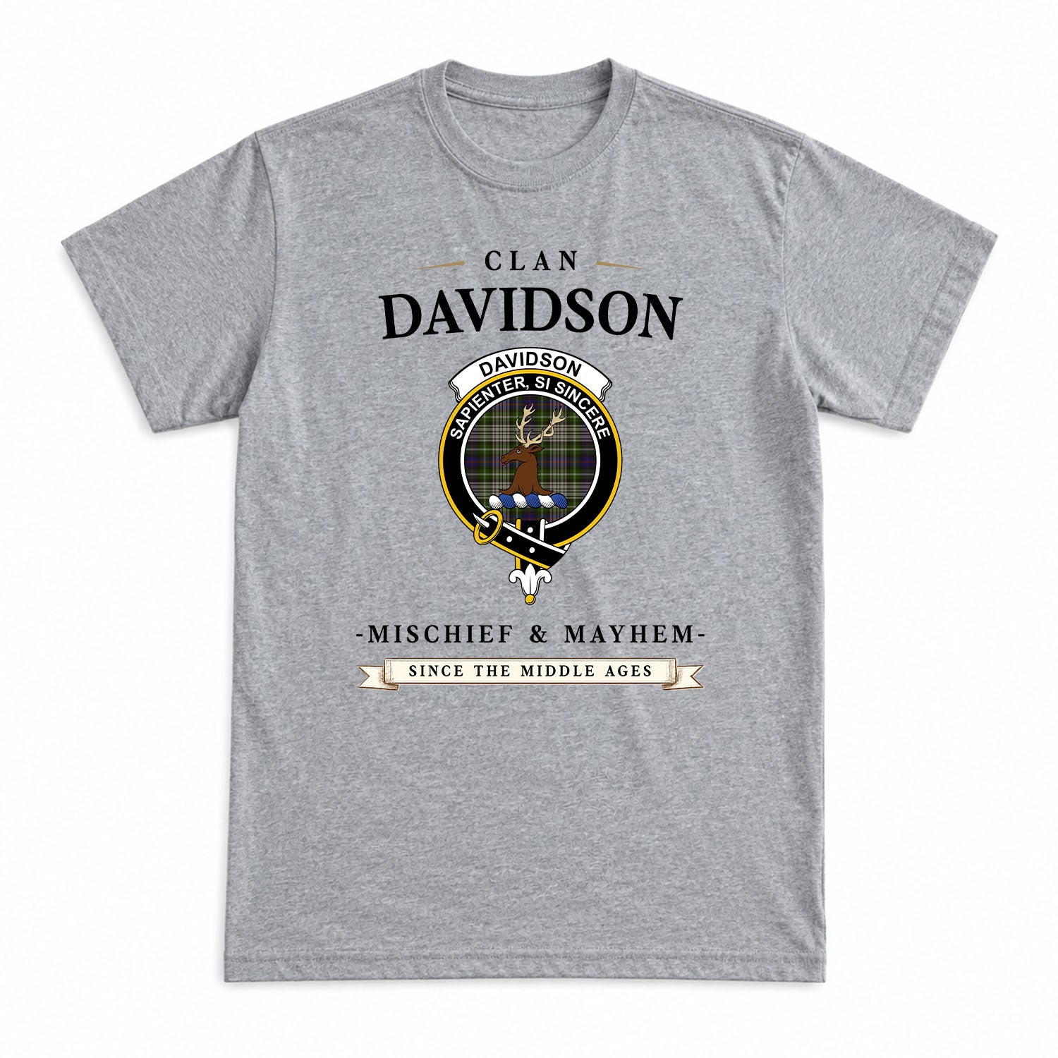 Davidson Tulloch Dress Tartan Crest Mischief and Mayhem T-shirt