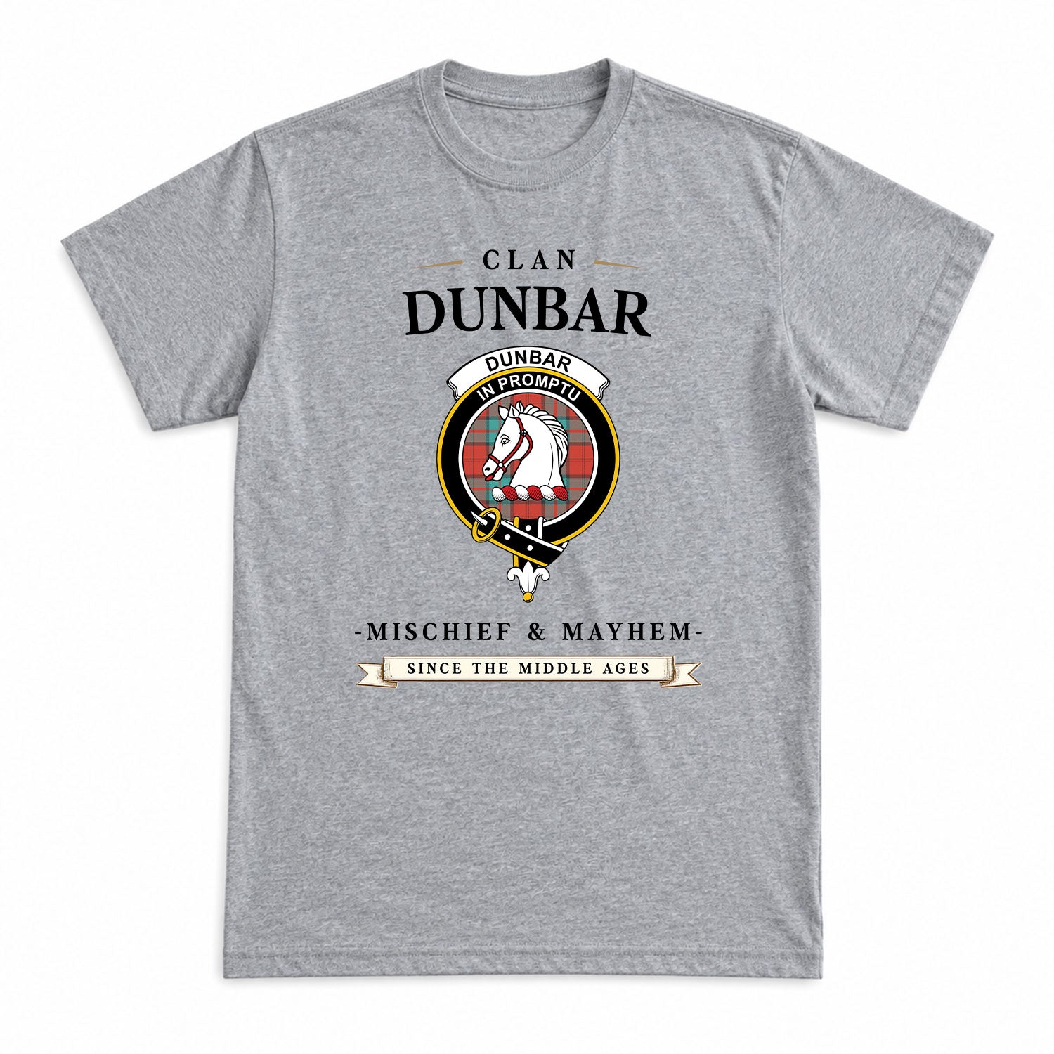 Dunbar Ancient Tartan Crest Mischief and Mayhem T-shirt