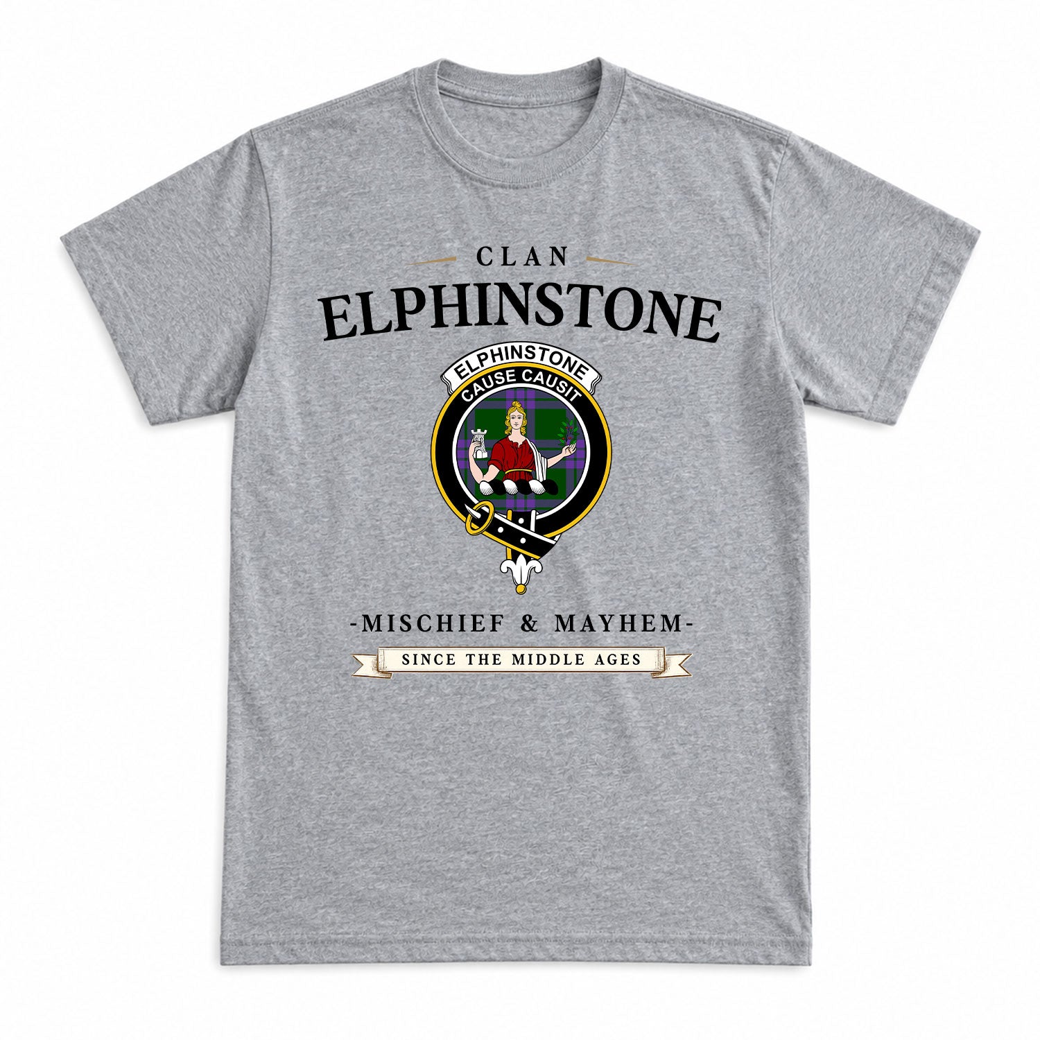 Elphinstone Tartan Crest Mischief and Mayhem T-shirt