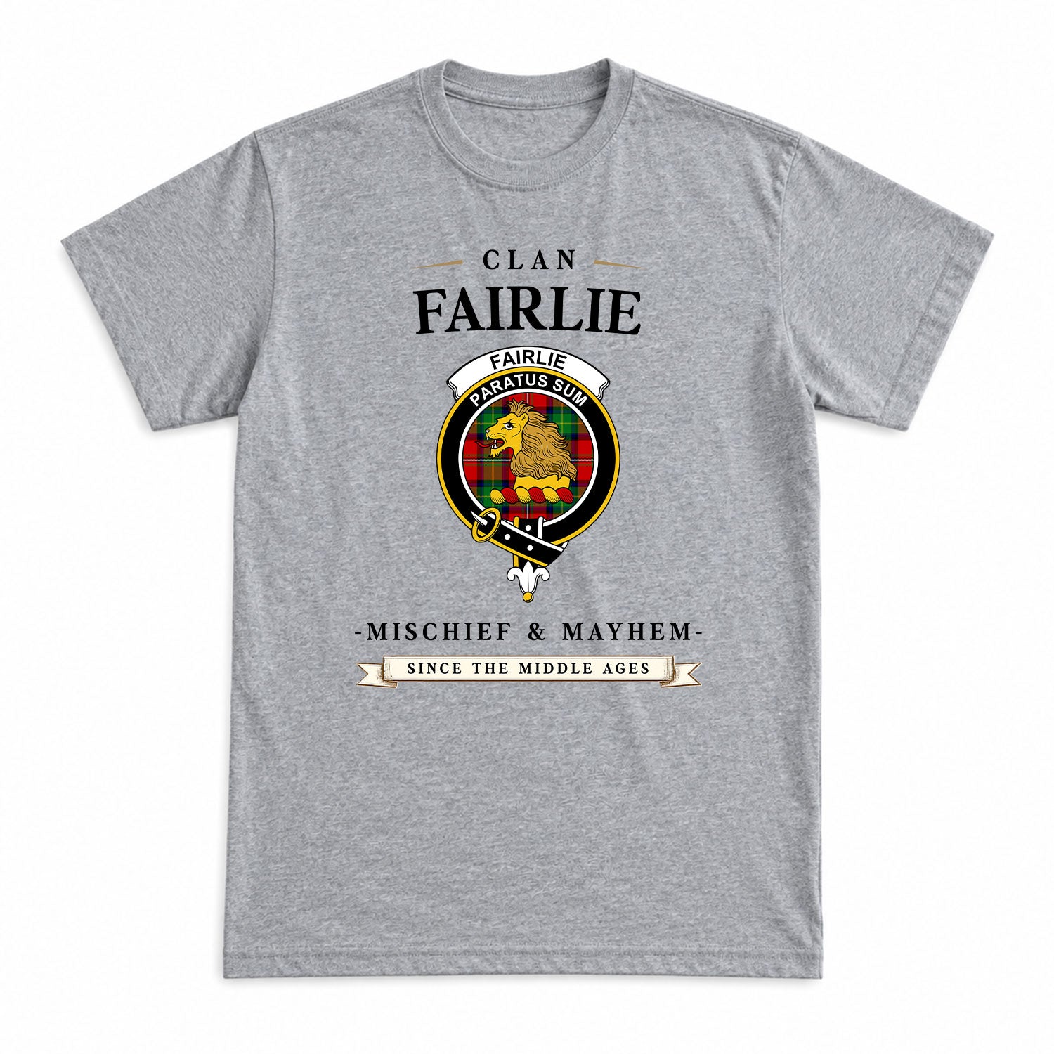 Fairlie Tartan Crest Mischief and Mayhem T-shirt