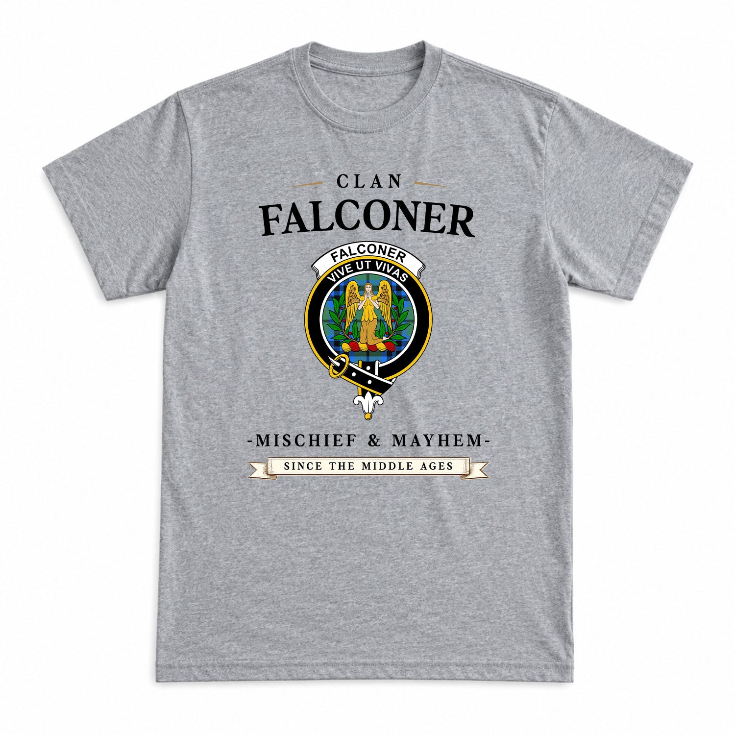 Falconer Tartan Crest Mischief and Mayhem T-shirt