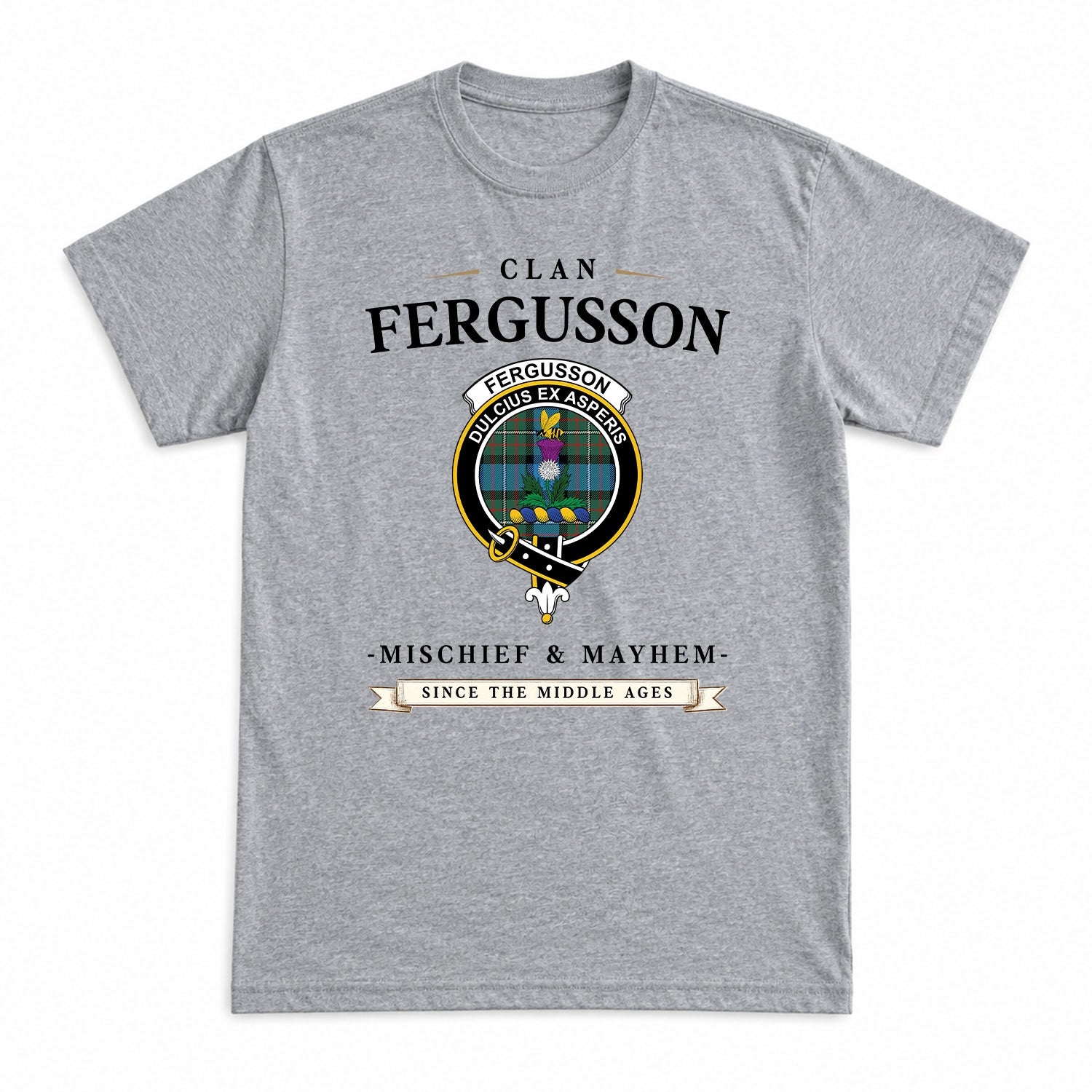 Fergusson Ancient Tartan Crest Mischief and Mayhem T-shirt