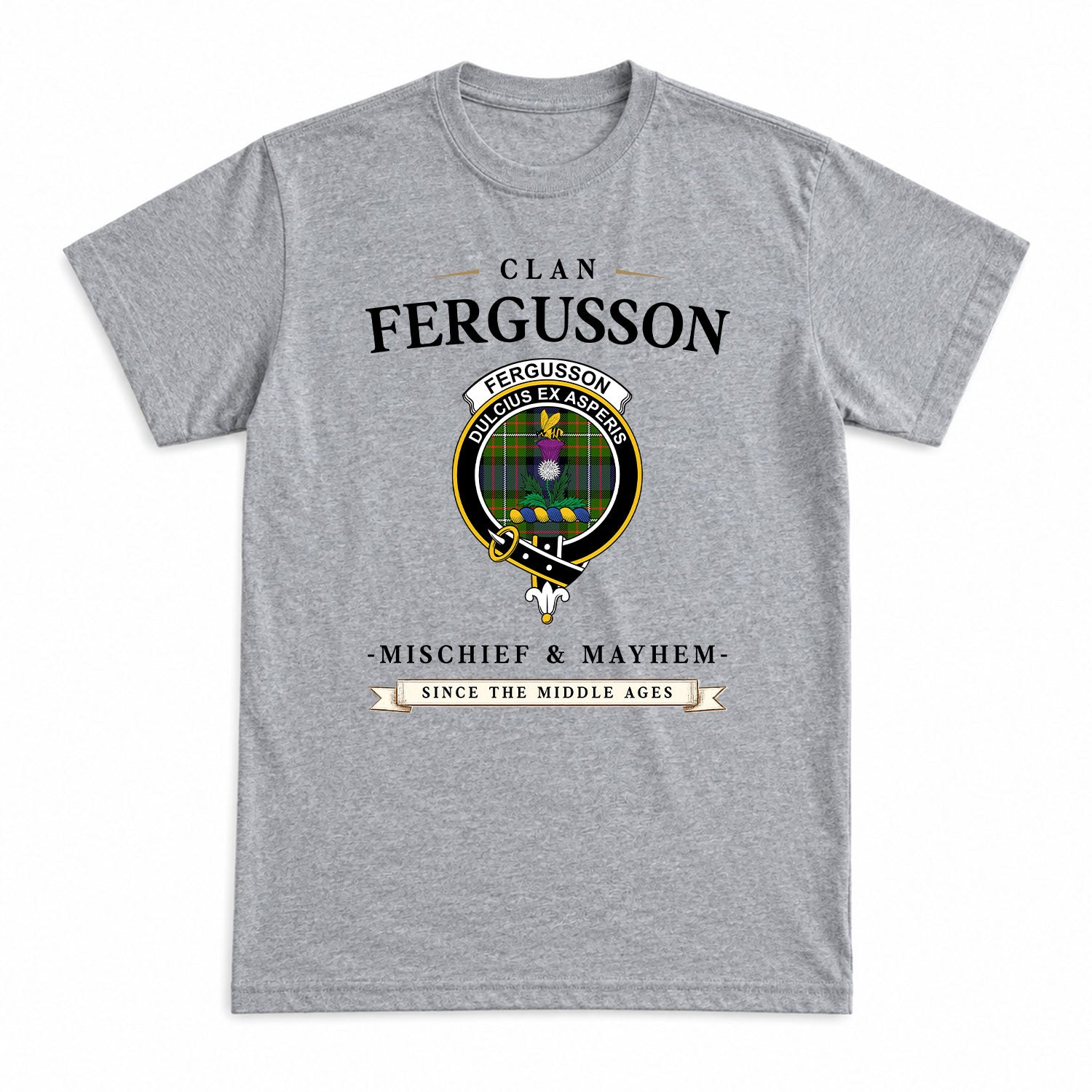 Fergusson Modern Tartan Crest Mischief and Mayhem T-shirt