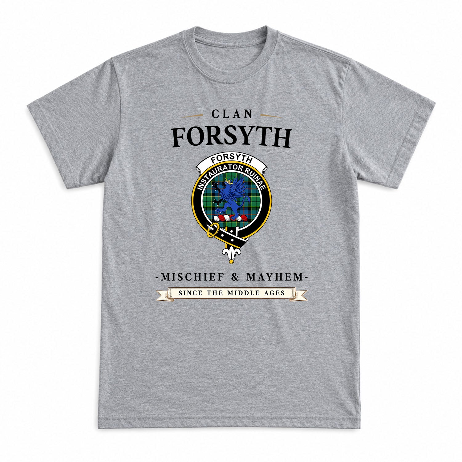 Forsyth Ancient Tartan Crest Mischief and Mayhem T-shirt