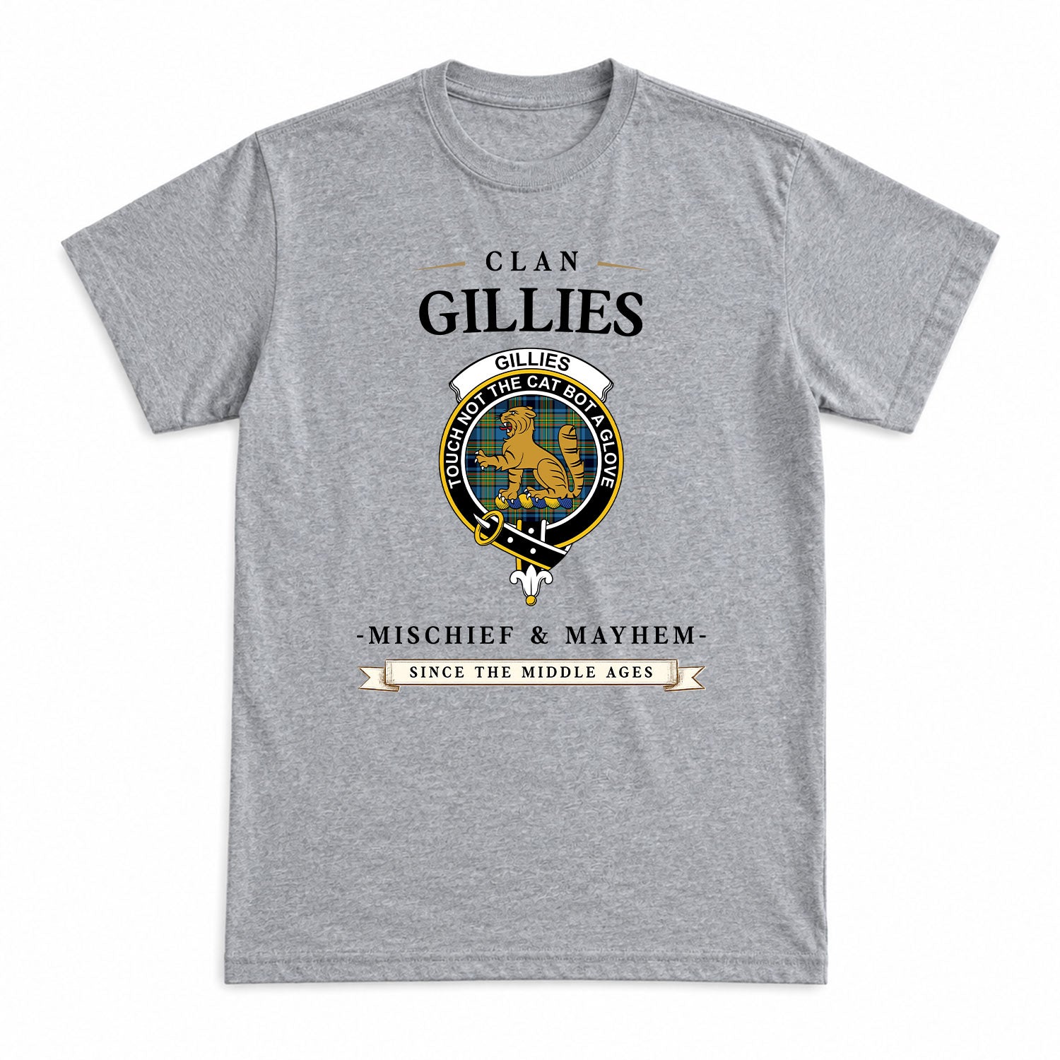 Gillies Ancient Tartan Crest Mischief and Mayhem T-shirt