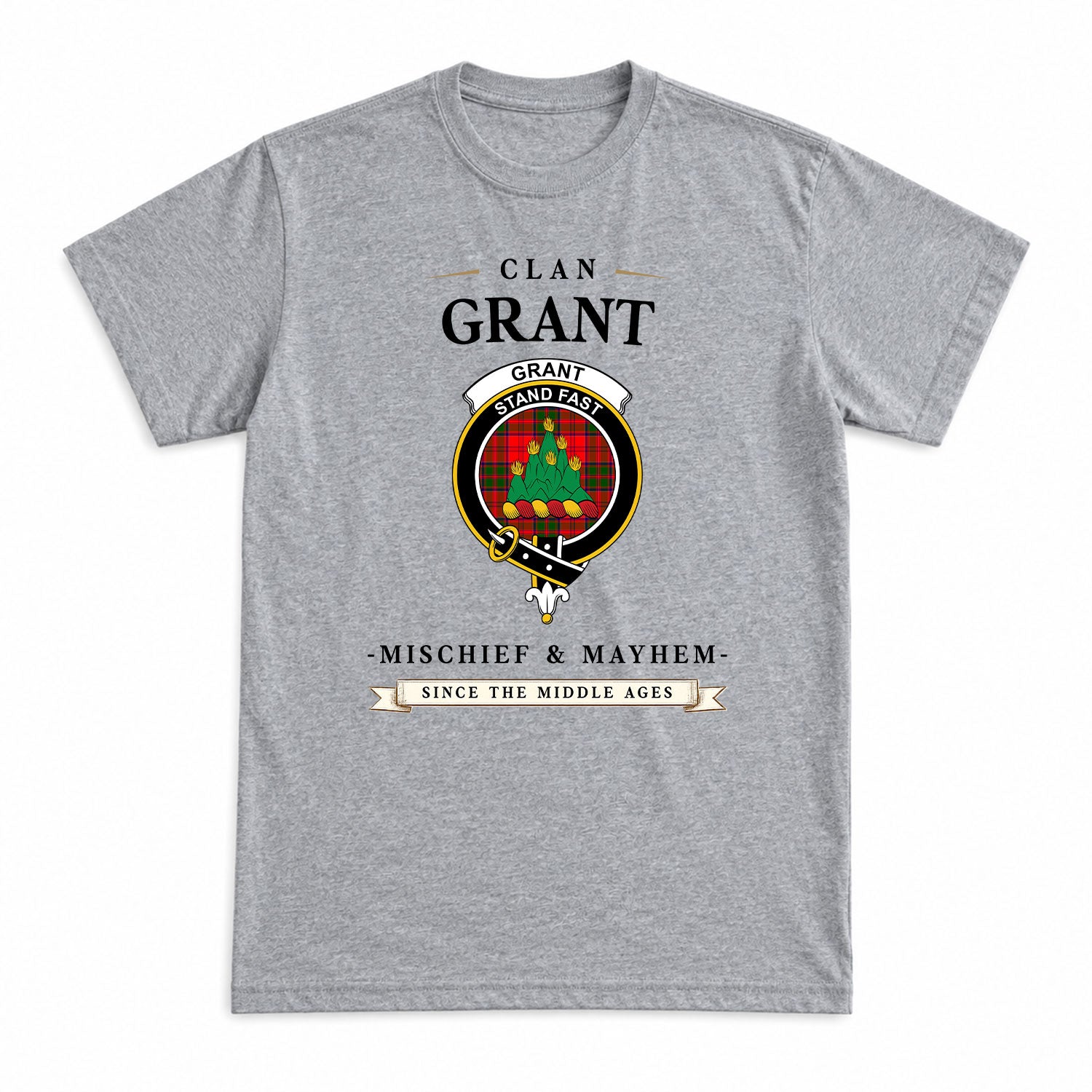 Grant Modern Tartan Crest Mischief and Mayhem T-shirt