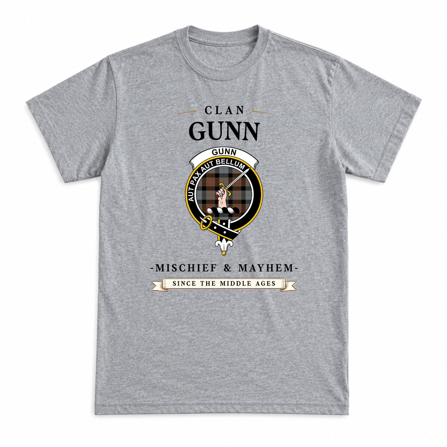 Gunn Weathered Tartan Crest Mischief and Mayhem T-shirt