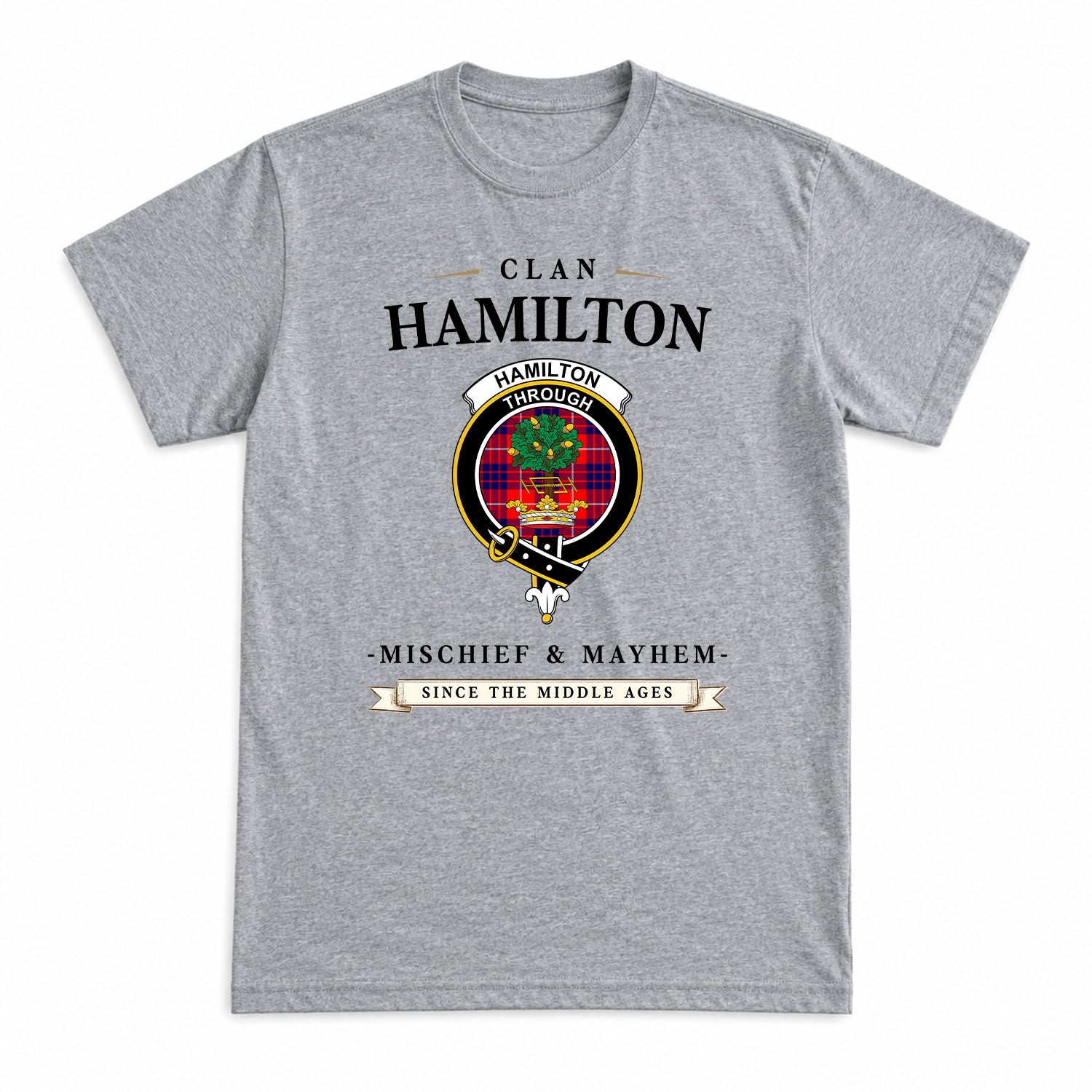Hamilton Modern Tartan Crest Mischief and Mayhem T-shirt