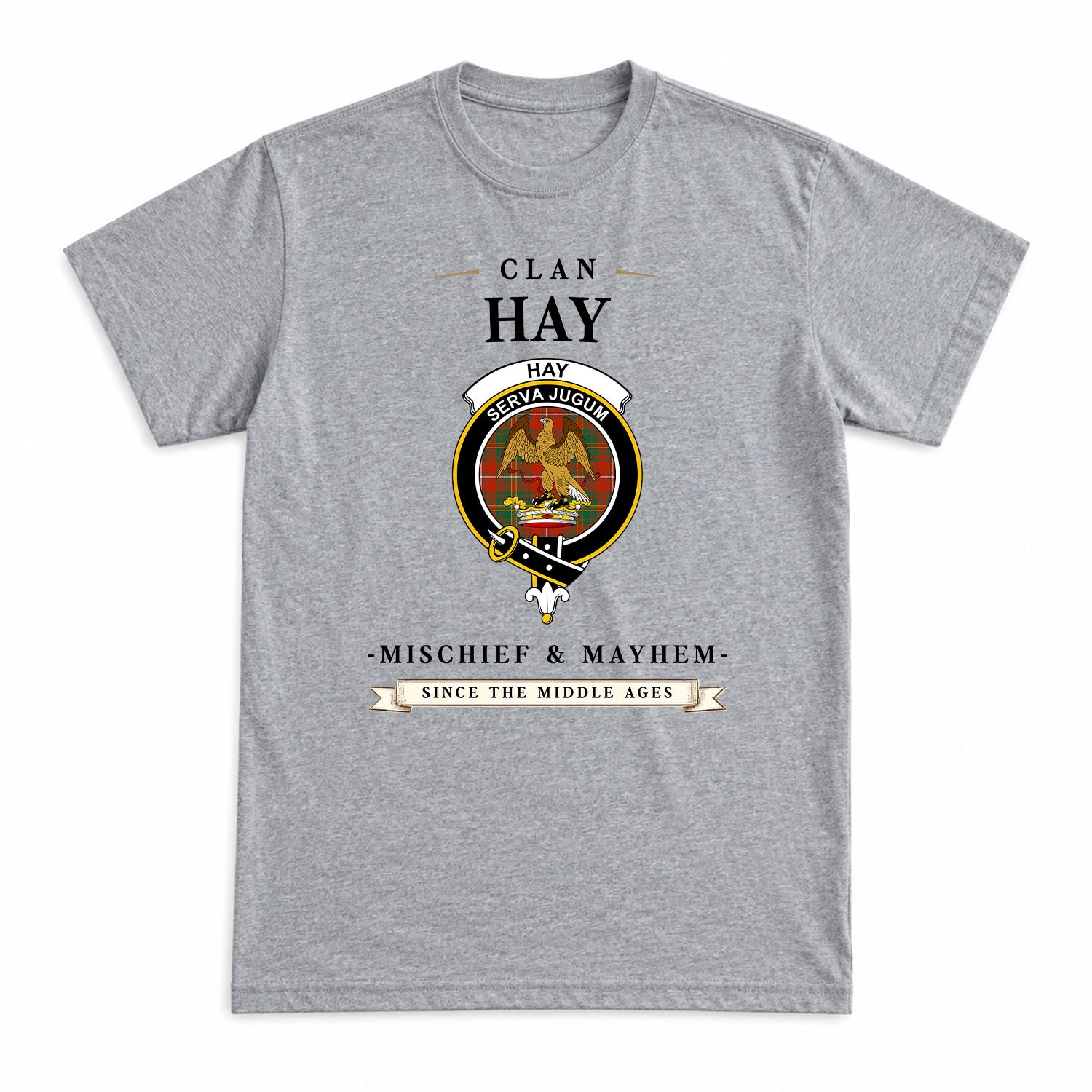 Hay Ancient Tartan Crest Mischief and Mayhem T-shirt