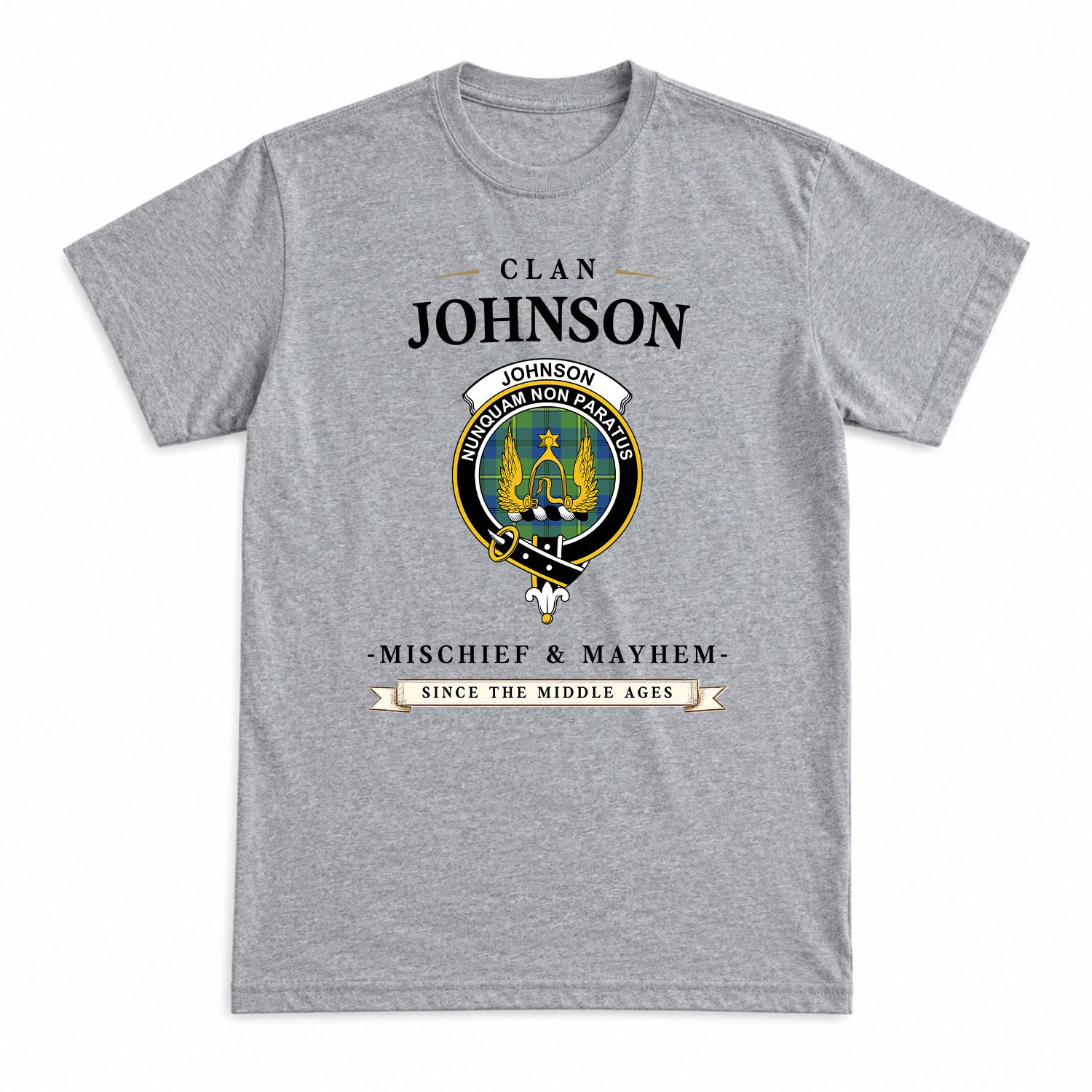 Johnson Ancient Tartan Crest Mischief and Mayhem T-shirt
