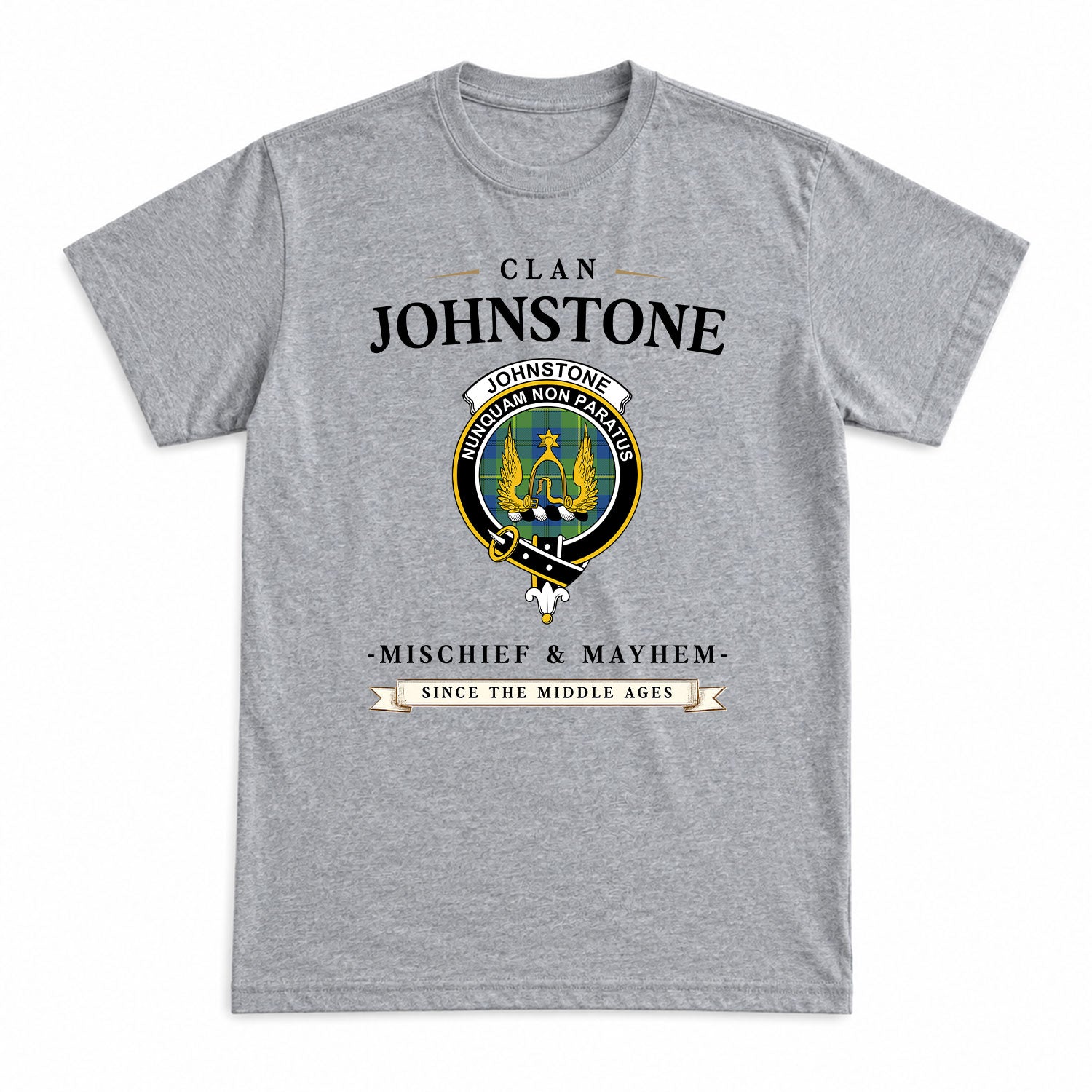 Johnstone Ancient Tartan Crest Mischief and Mayhem T-shirt