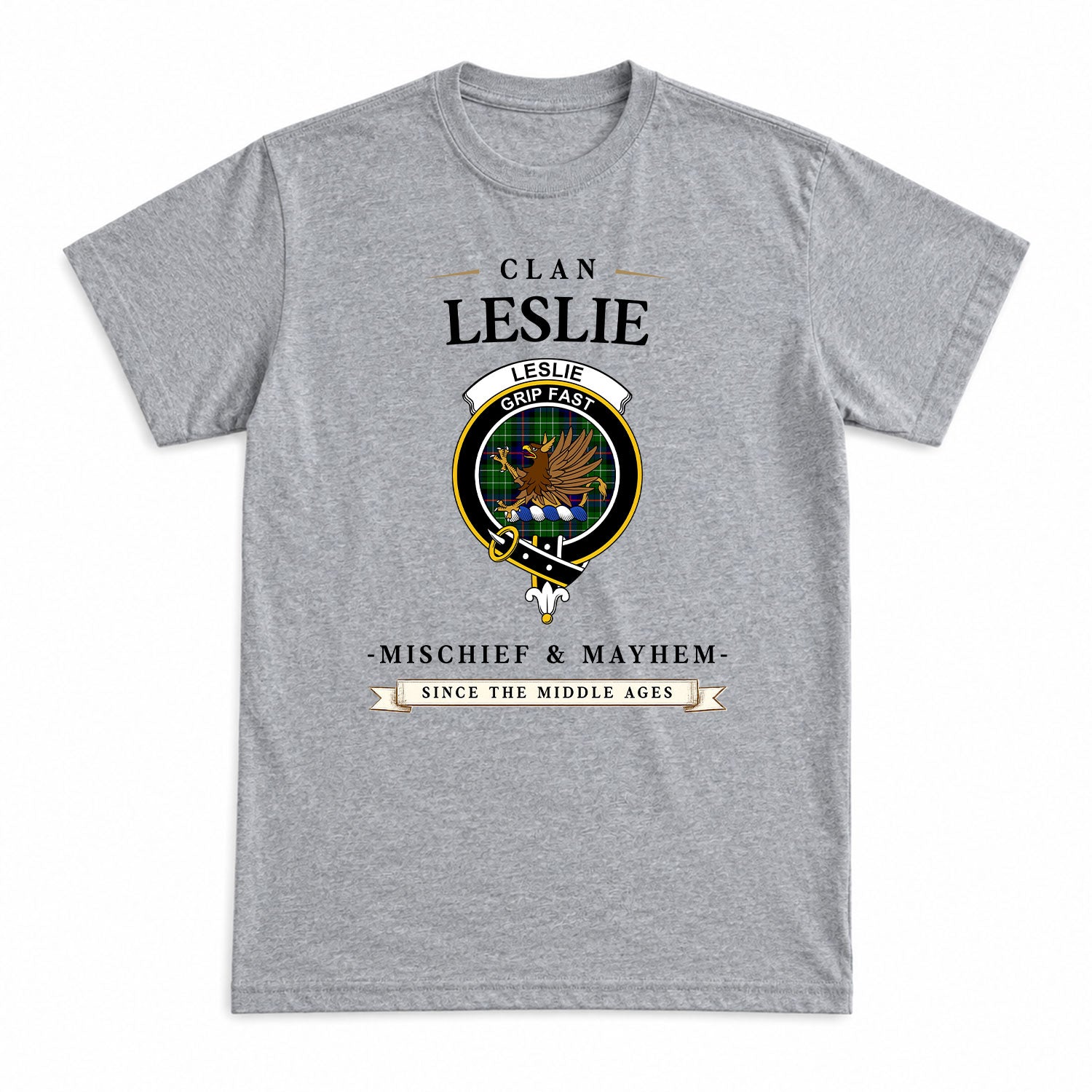 Leslie Hunting Tartan Crest Mischief and Mayhem T-shirt