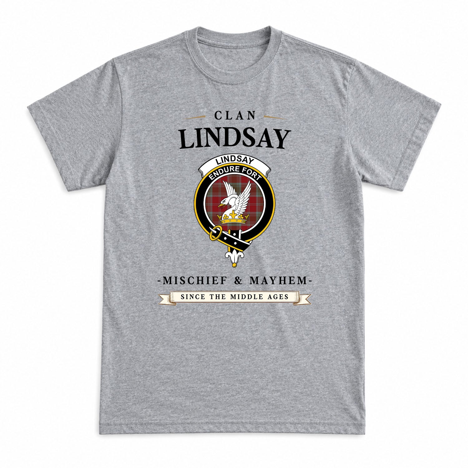 Lindsay Weathered Tartan Crest Mischief and Mayhem T-shirt