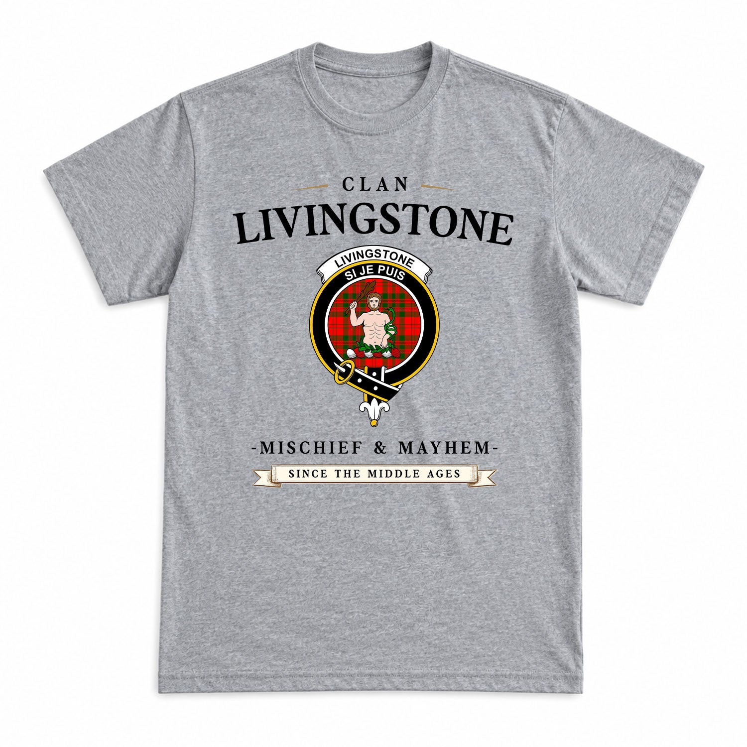 Livingstone Tartan Crest Mischief and Mayhem T-shirt