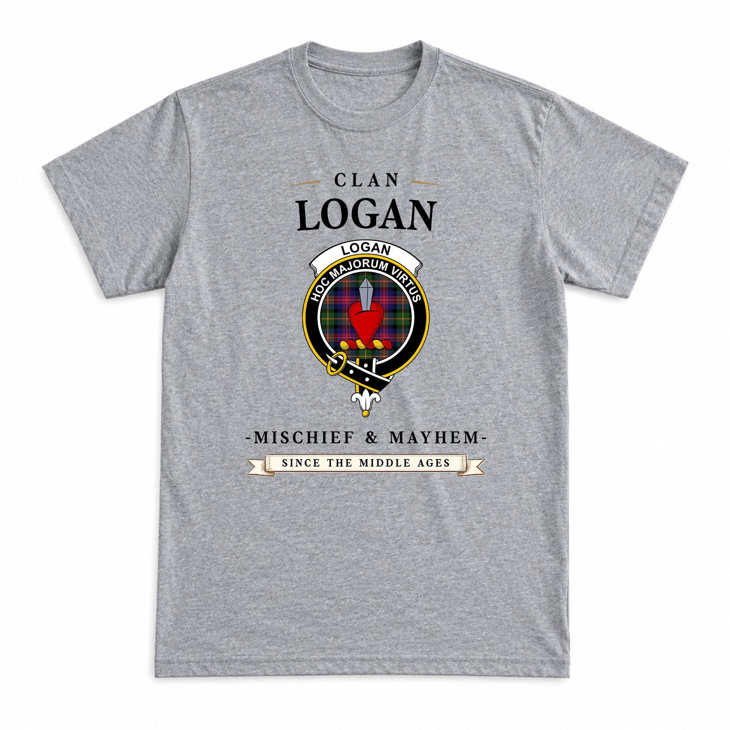 Logan Modern Tartan Crest Mischief and Mayhem T-shirt