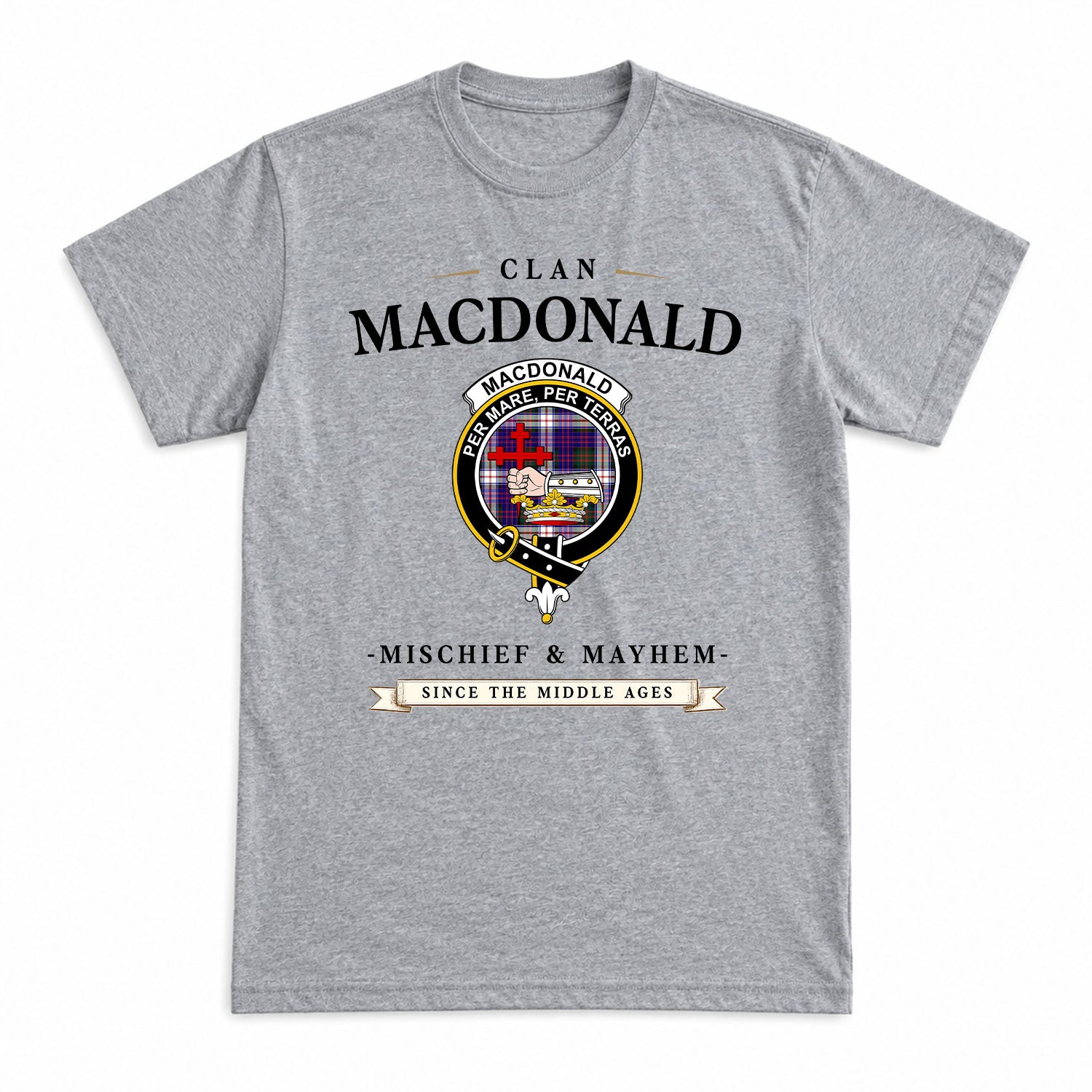 MacDonald Dress Modern Tartan Crest Mischief and Mayhem T-shirt