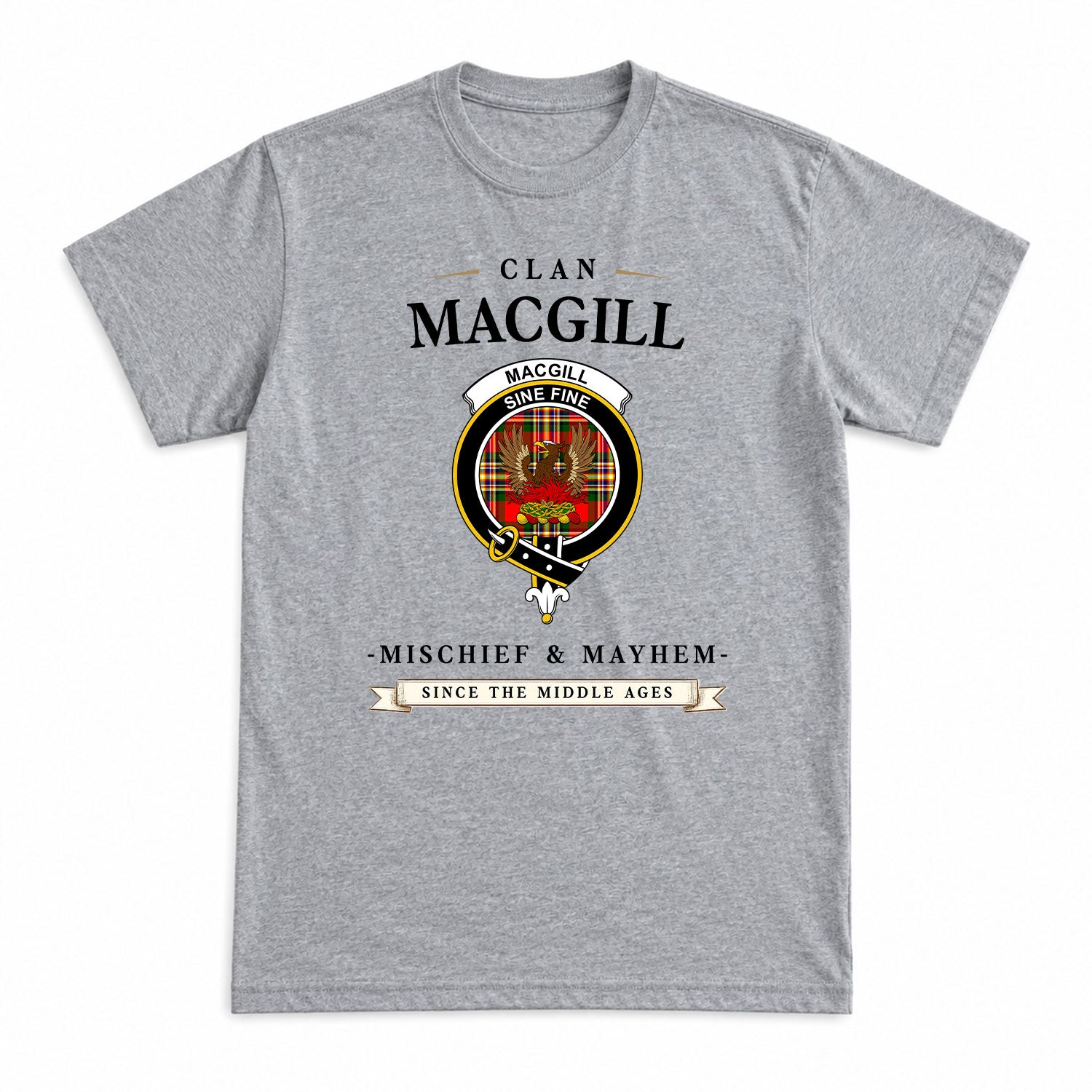 MacGill Modern Tartan Crest Mischief and Mayhem T-shirt