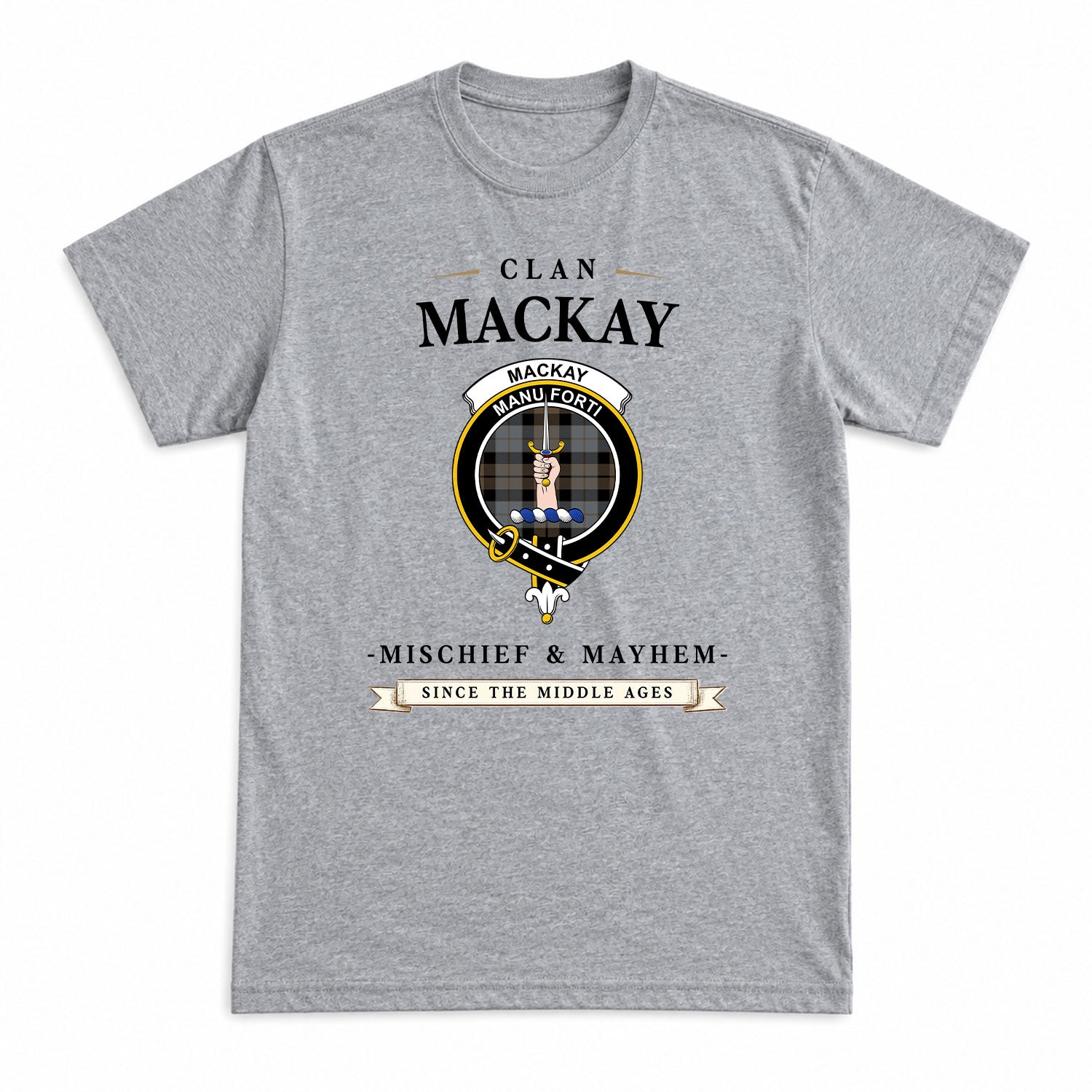 MacKay Weathered Tartan Crest Mischief and Mayhem T-shirt