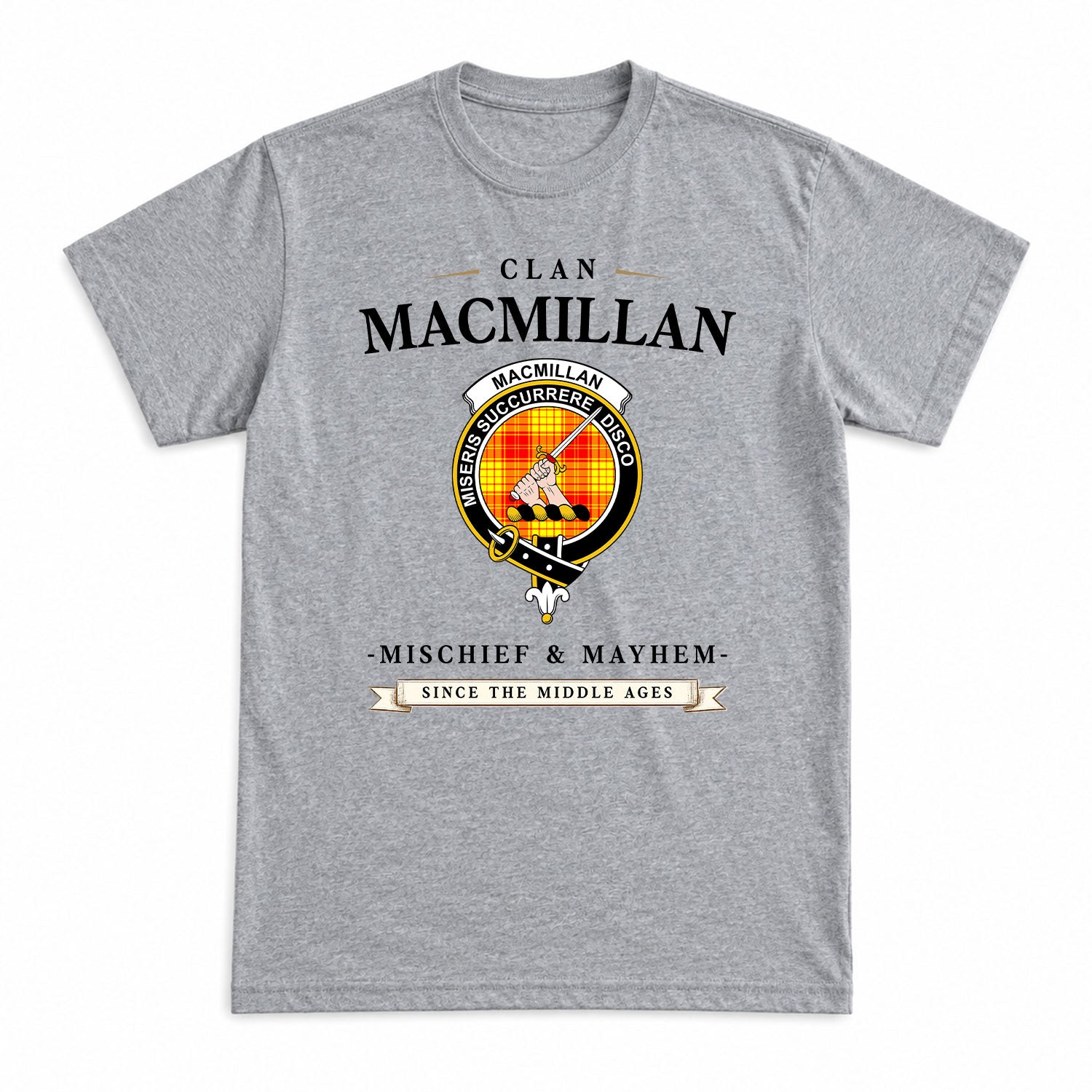 MacMillan Clan Tartan Crest Mischief and Mayhem T-shirt
