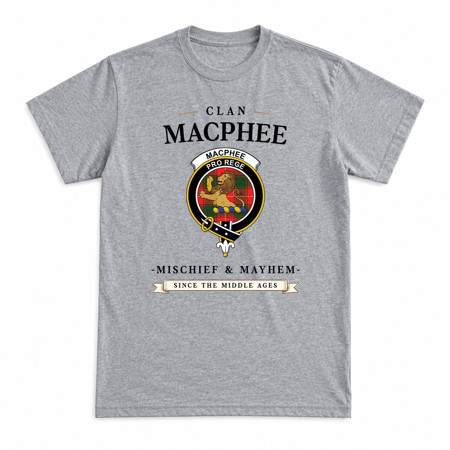 MacPhee Modern Tartan Crest Mischief and Mayhem T-shirt