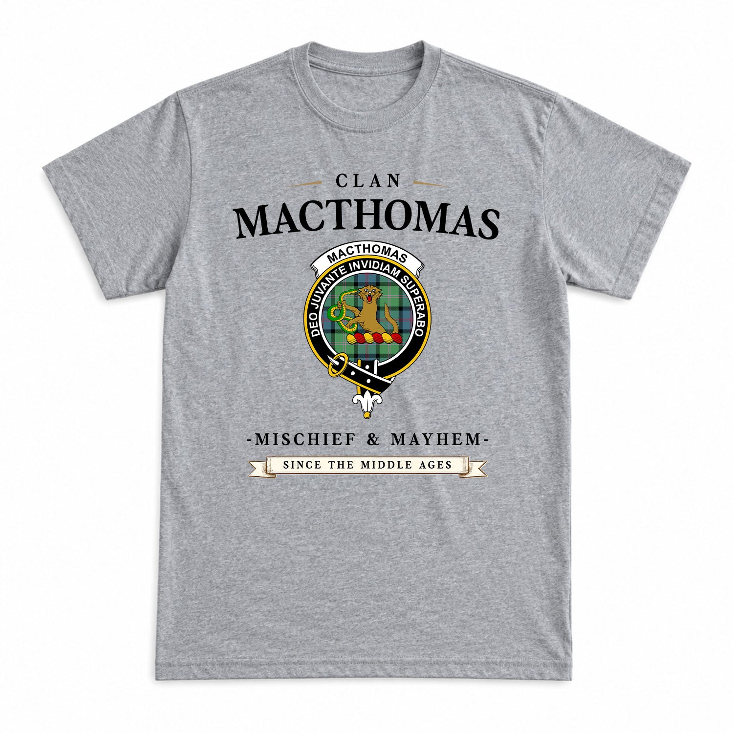 MacThomas Ancient Tartan Crest Mischief and Mayhem T-shirt