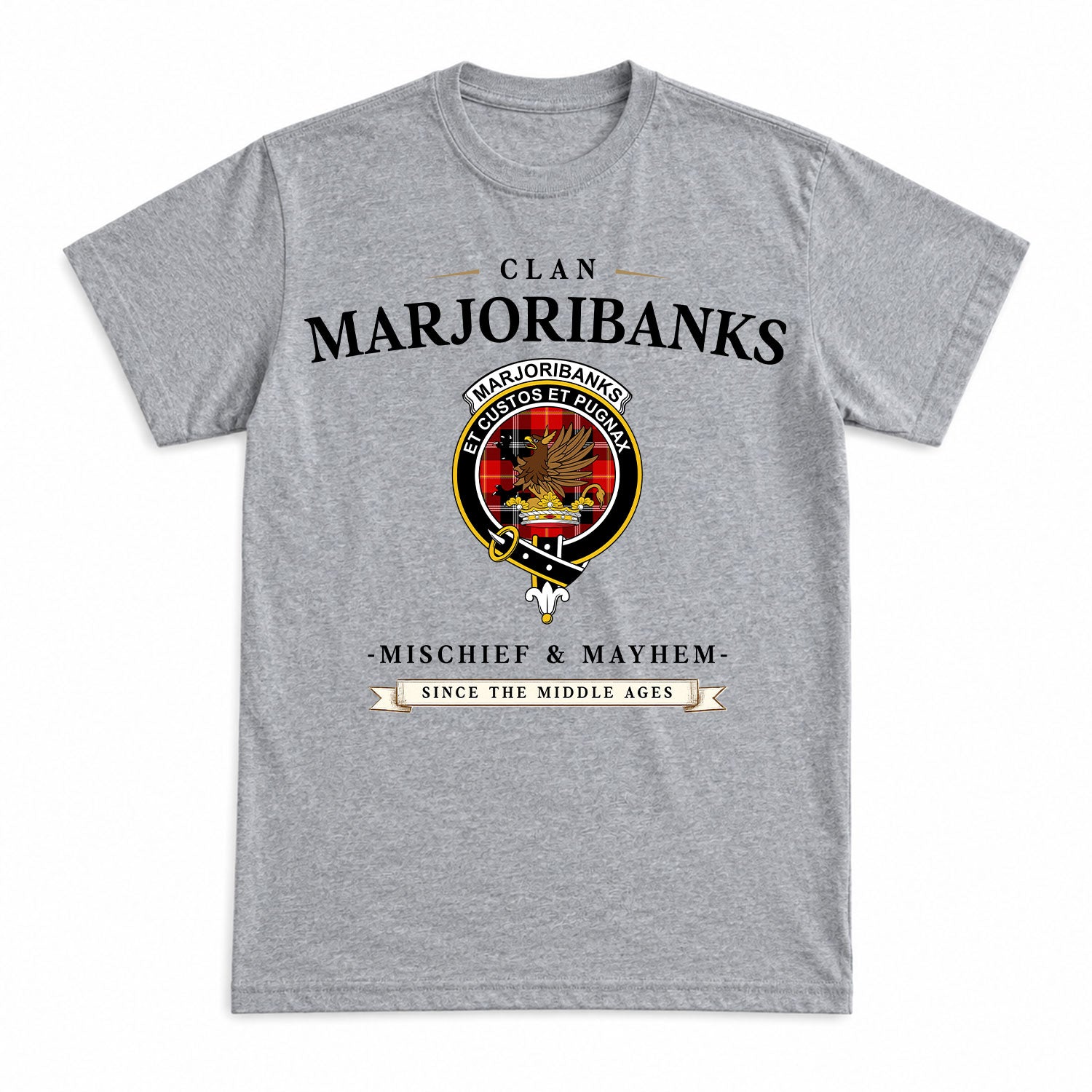 Marjoribanks Tartan Crest Mischief and Mayhem T-shirt