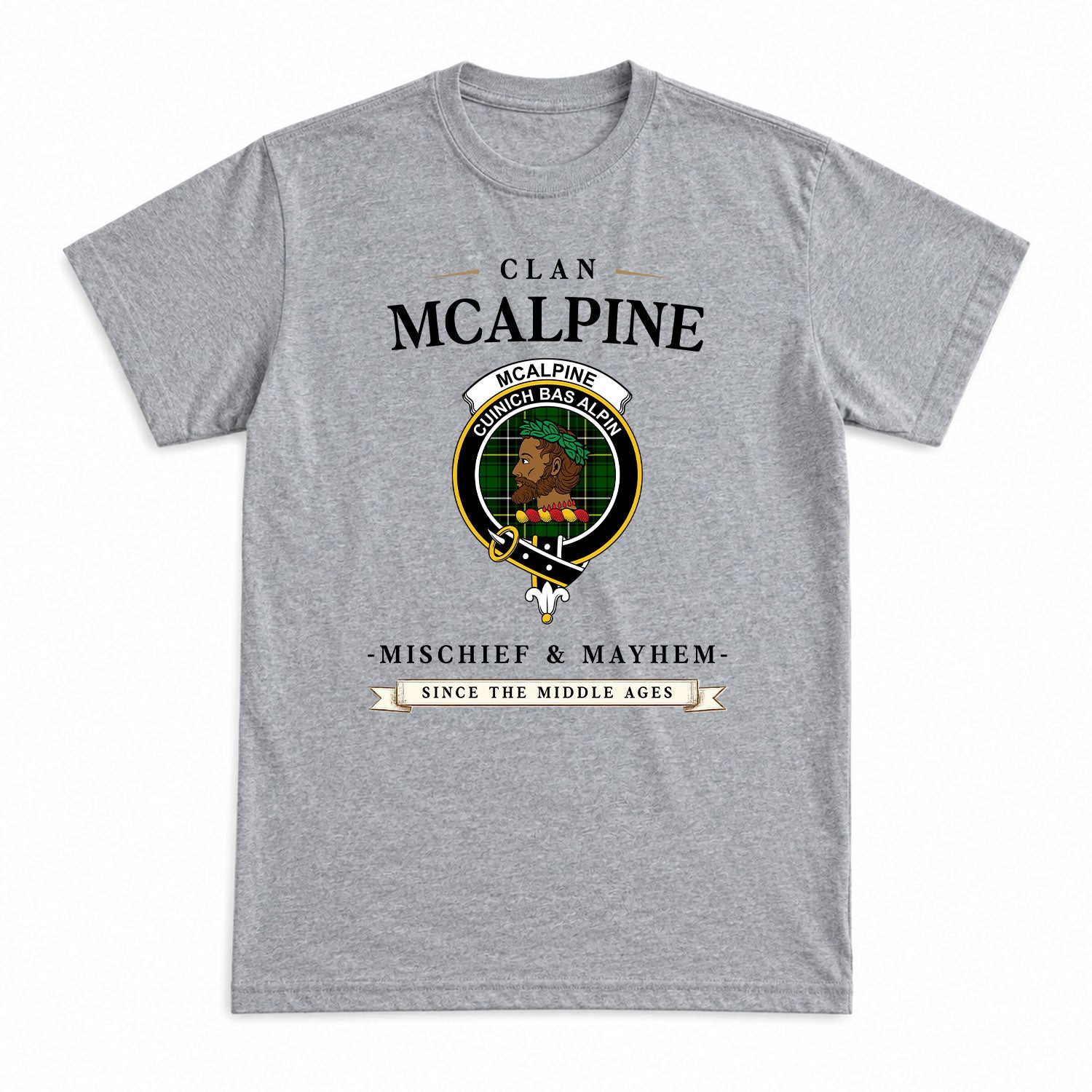 McAlpine Modern Tartan Crest Mischief and Mayhem T-shirt