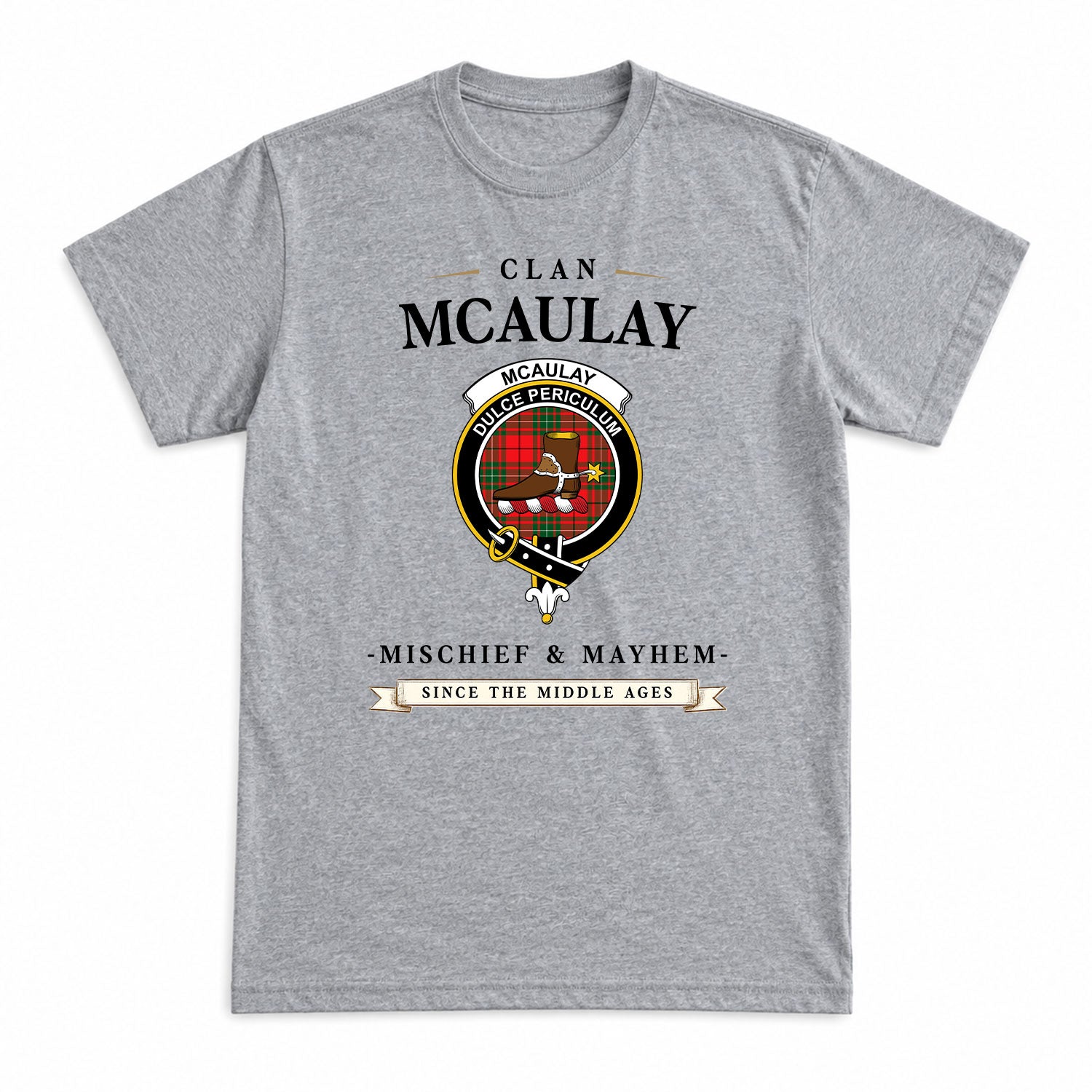 McAulay Modern Tartan Crest Mischief and Mayhem T-shirt