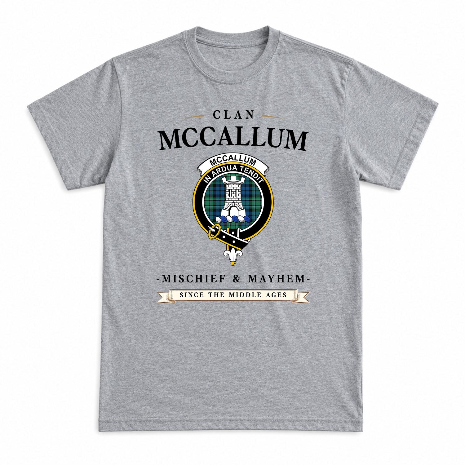 McCallum Ancient Tartan Crest Mischief and Mayhem T-shirt