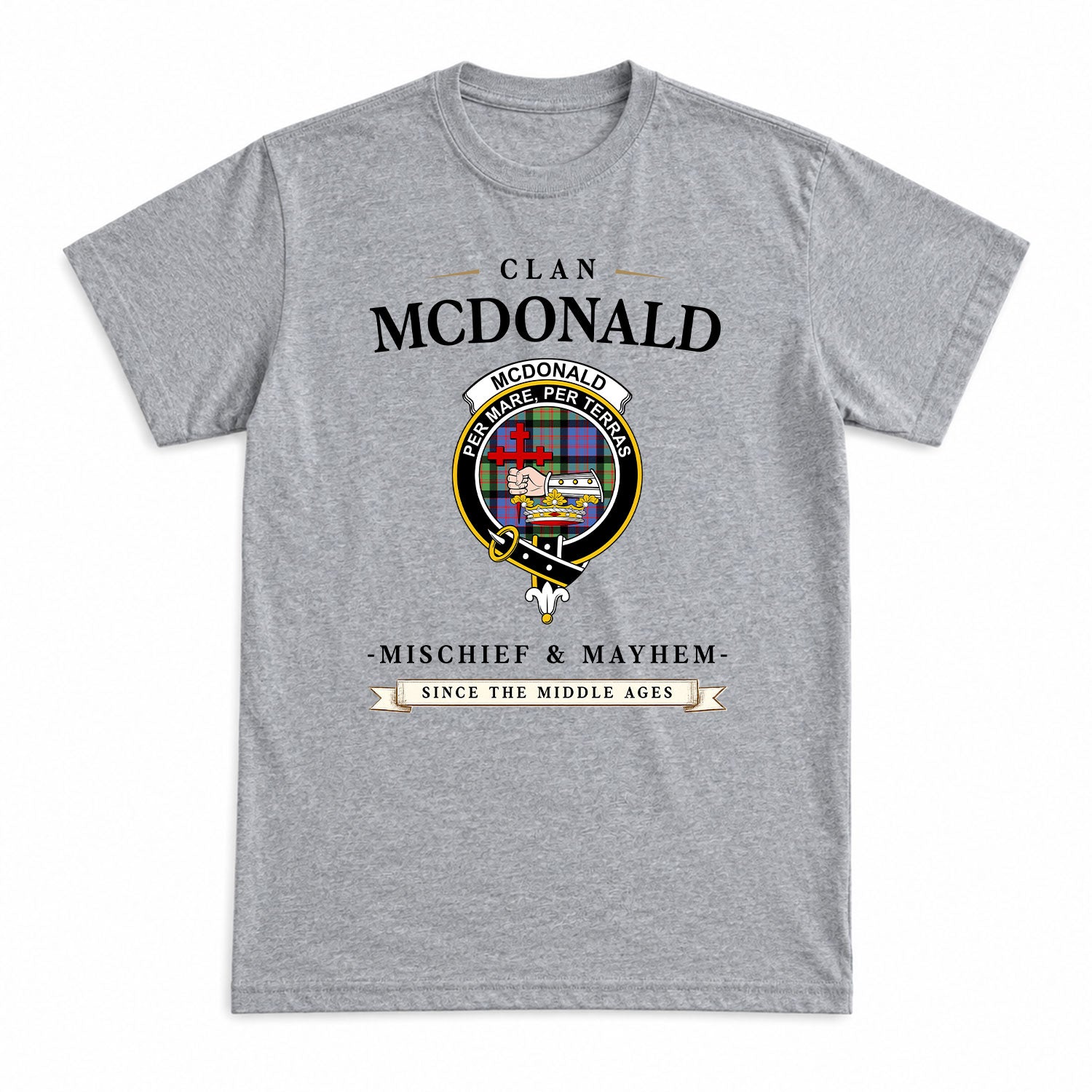 McDonald Ancient Tartan Crest Mischief and Mayhem T-shirt