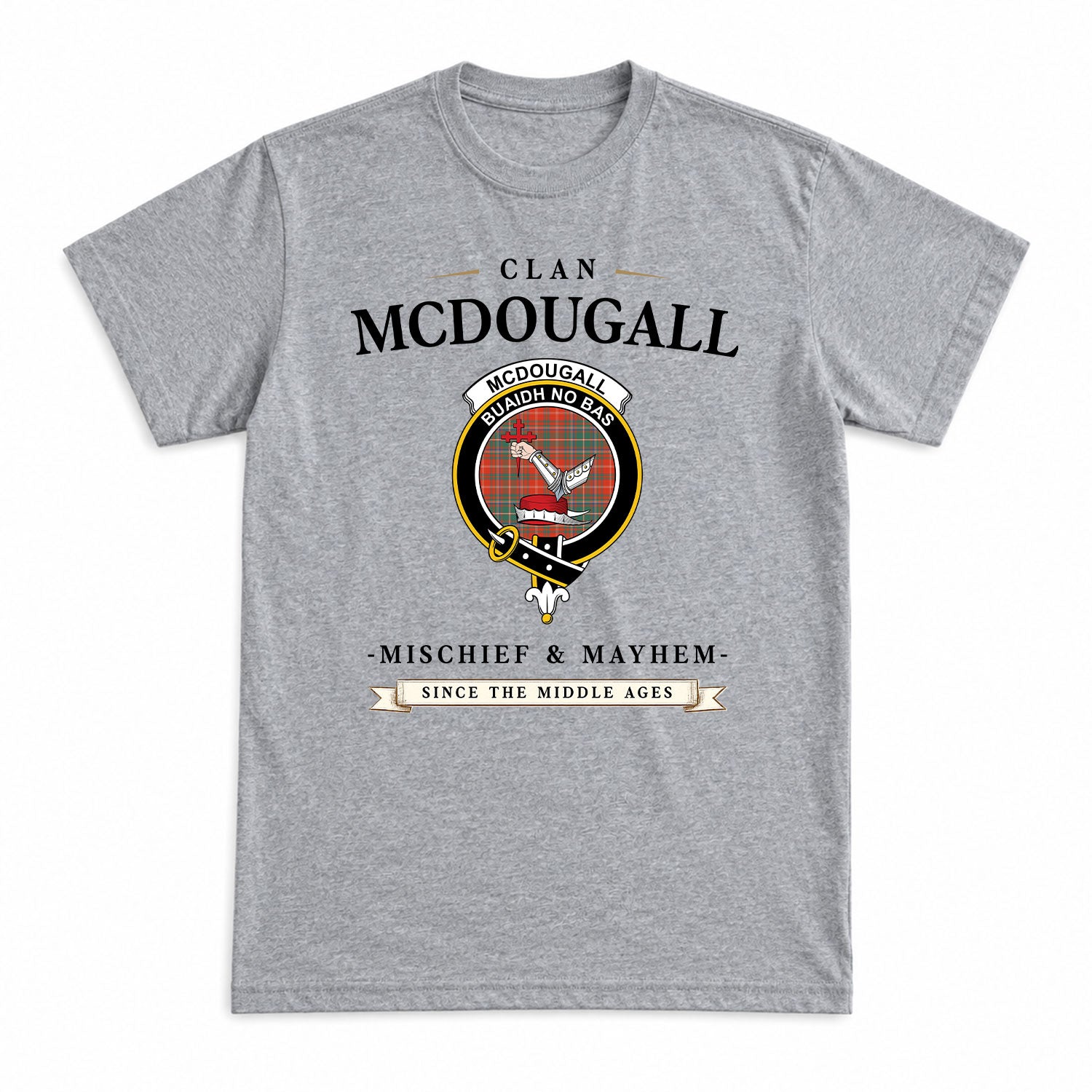 McDougall Ancient Tartan Crest Mischief and Mayhem T-shirt