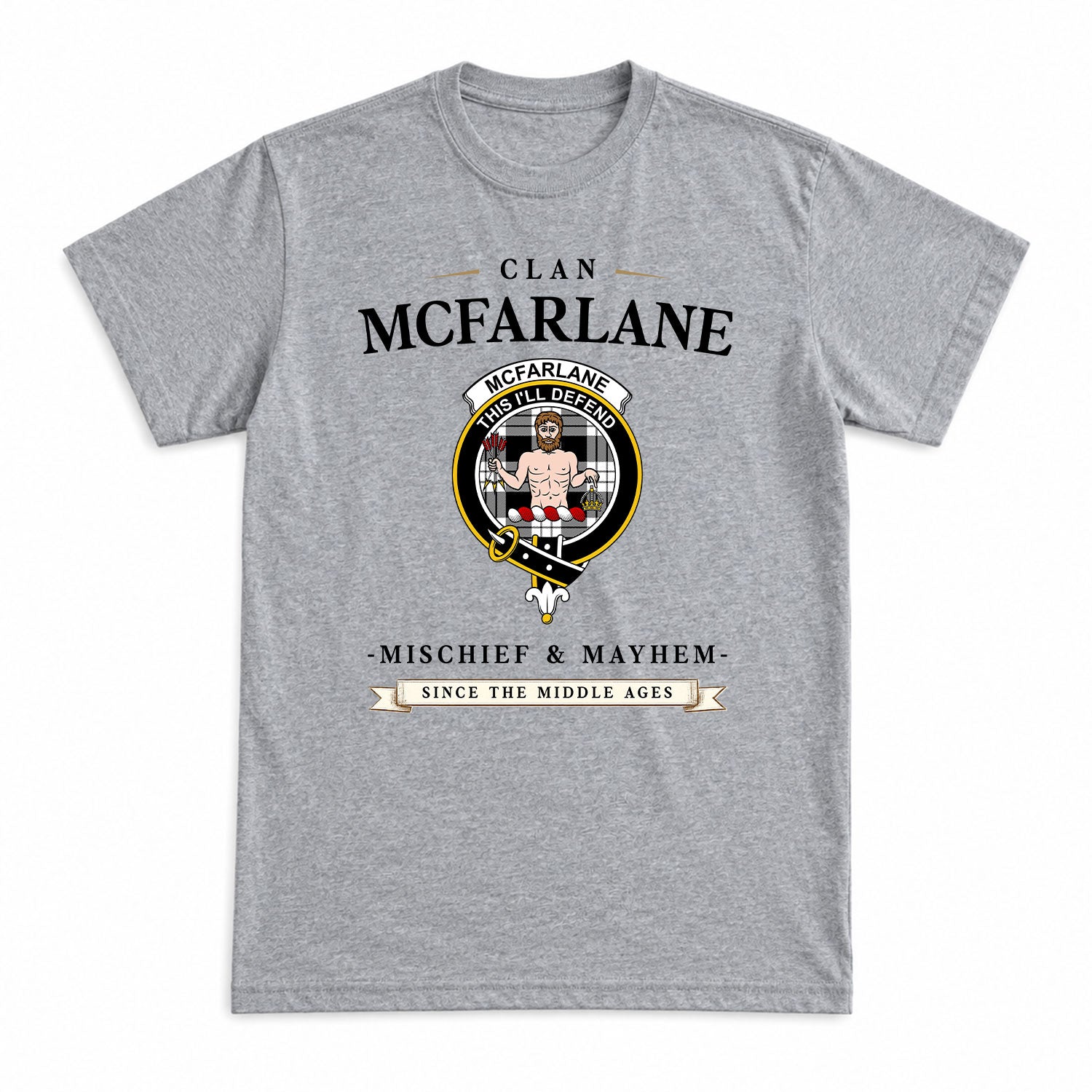 McFarlane Black - White Tartan Crest Mischief and Mayhem T-shirt
