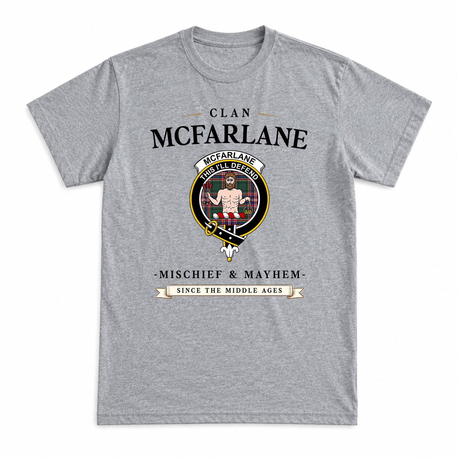 McFarlane Hunting Modern Tartan Crest Mischief and Mayhem T-shirt