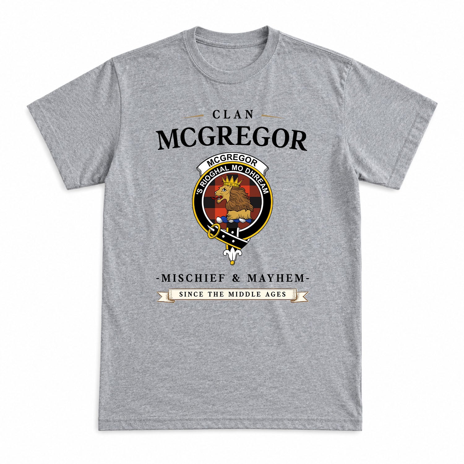 McGregor Rob Roy Ancient Tartan Crest Mischief and Mayhem T-shirt