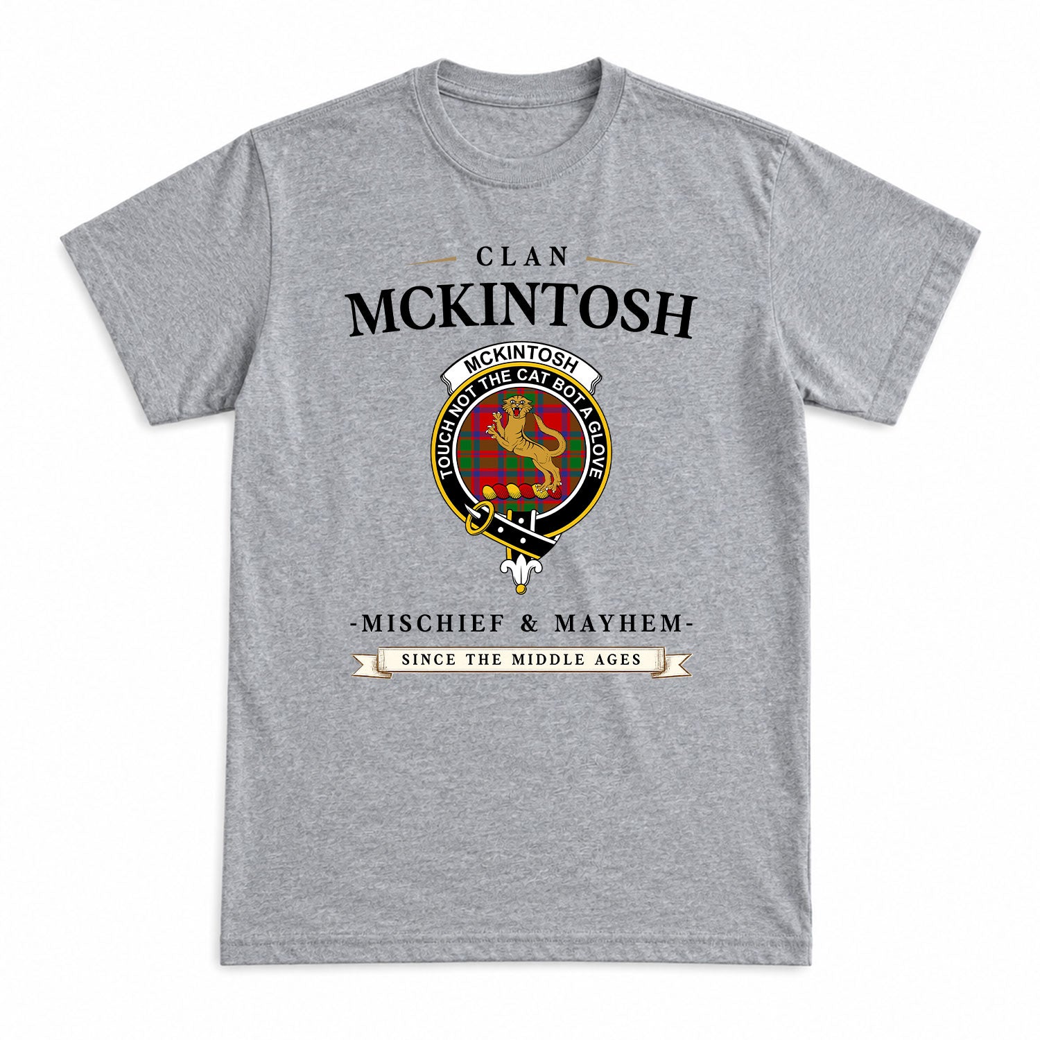 McKintosh Modern Tartan Crest Mischief and Mayhem T-shirt