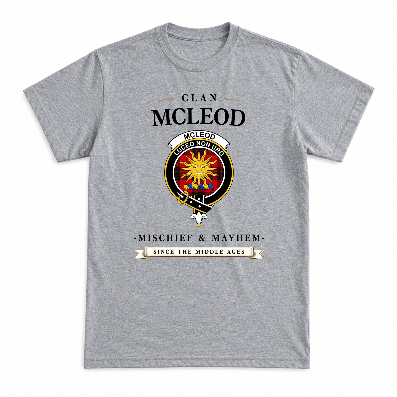 McLeod of Raasay Tartan Crest Mischief and Mayhem T-shirt