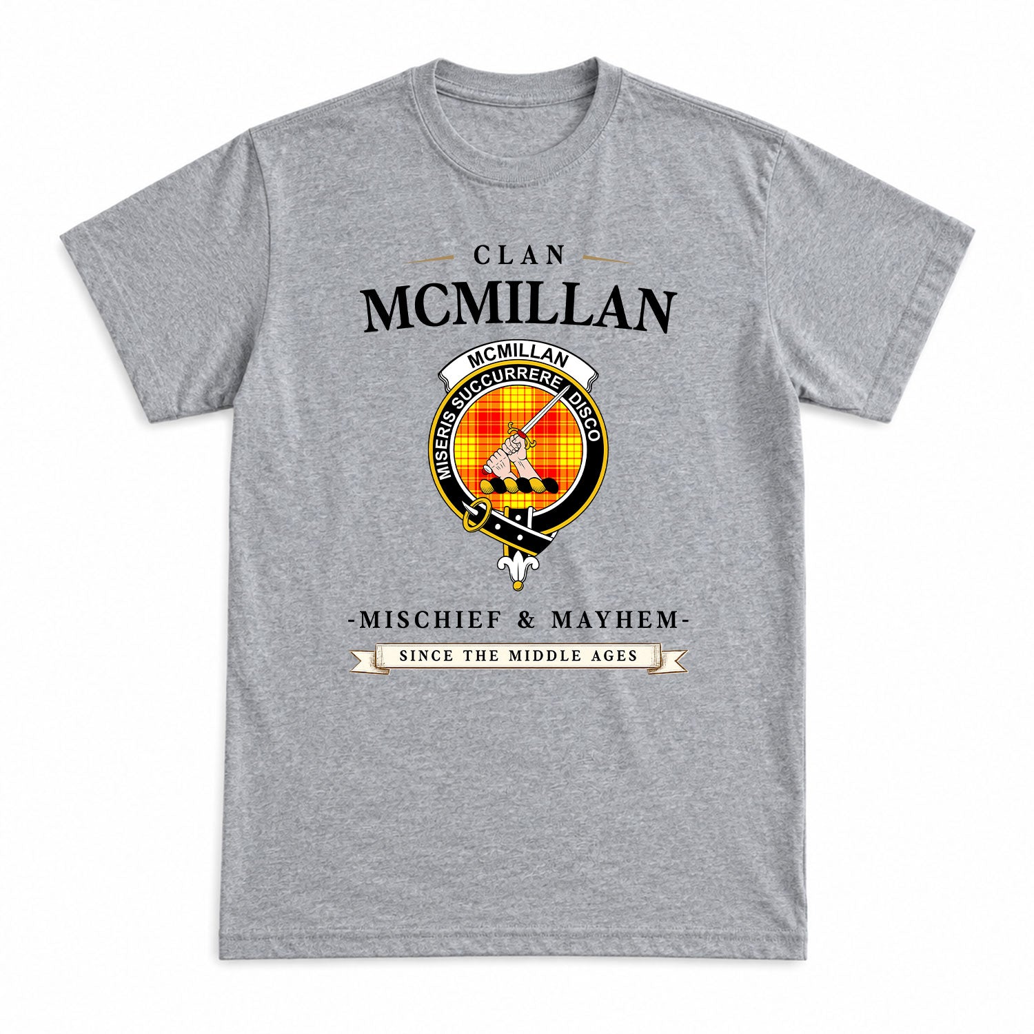 McMillan Clan Tartan Crest Mischief and Mayhem T-shirt