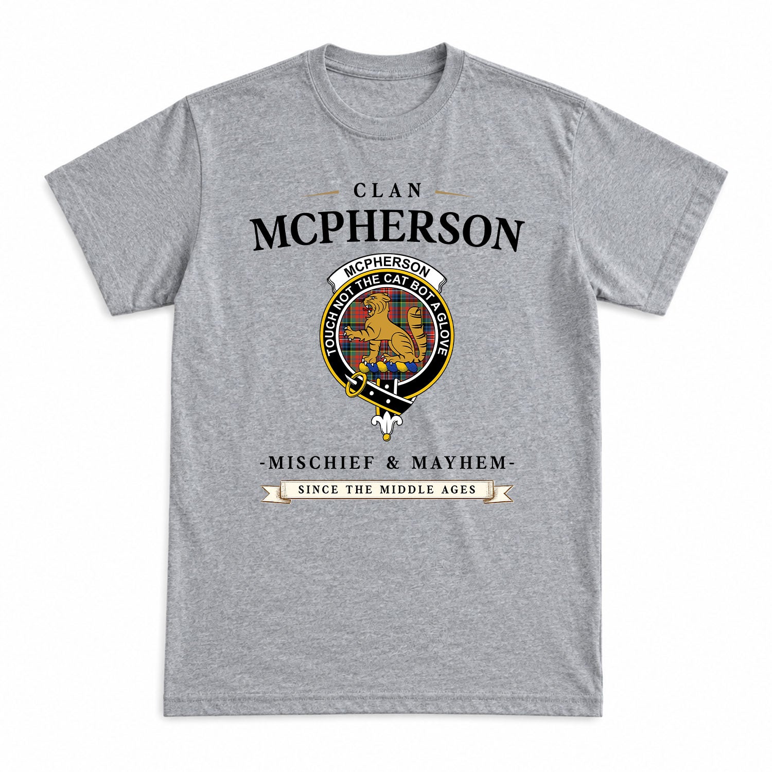 McPherson Ancient Tartan Crest Mischief and Mayhem T-shirt