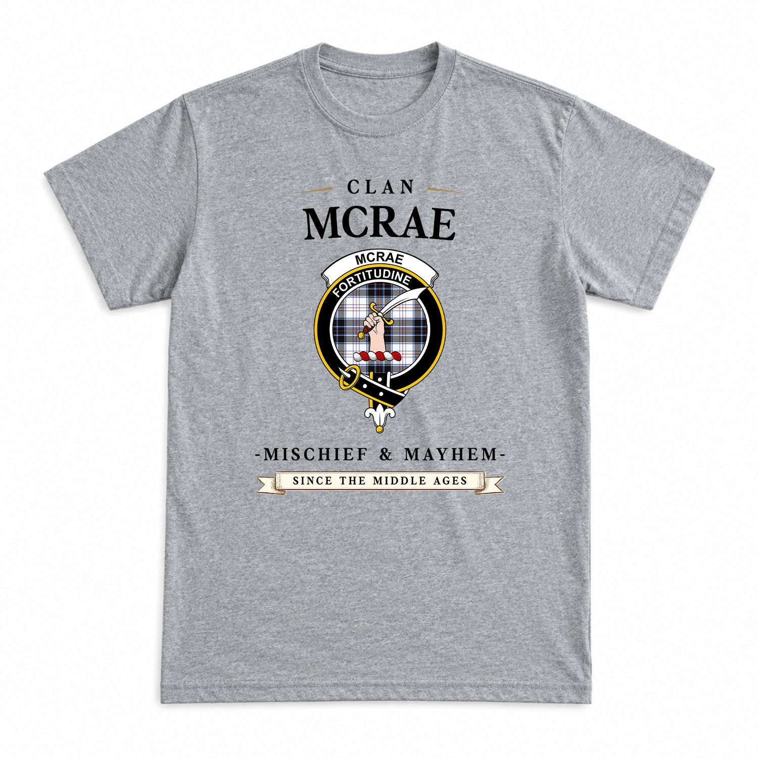 McRae Dress Modern Tartan Crest Mischief and Mayhem T-shirt