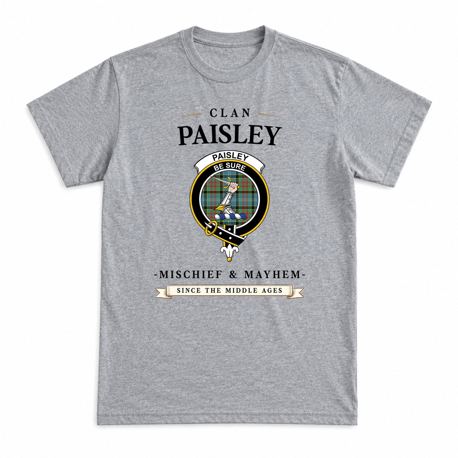 Paisley District Tartan Crest Mischief and Mayhem T-shirt